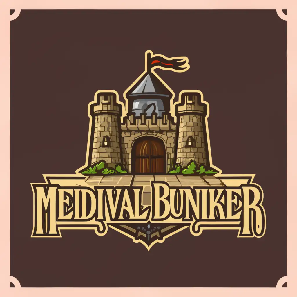 LOGO-Design-For-Medieval-Bunker-Bold-Text-with-Castle-Tower-Icon-on-Neutral-Background