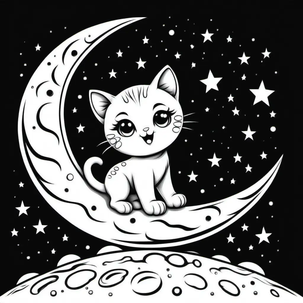 Cute Baby Cat Moonwalking on Moon Coloring Sheet
