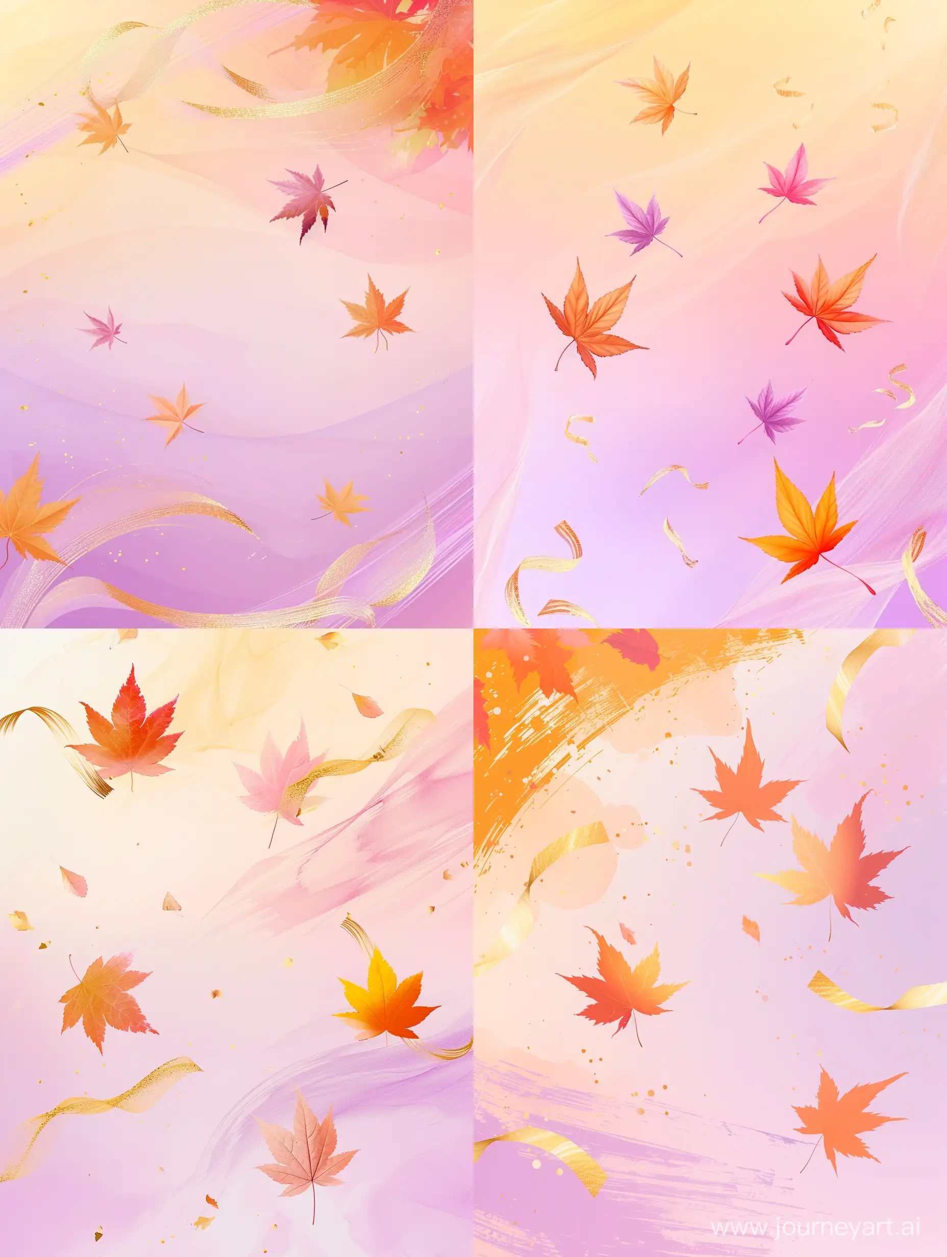 Elegant-Maple-Leaves-and-Golden-Ribbons-on-Pink-Lilac-Background