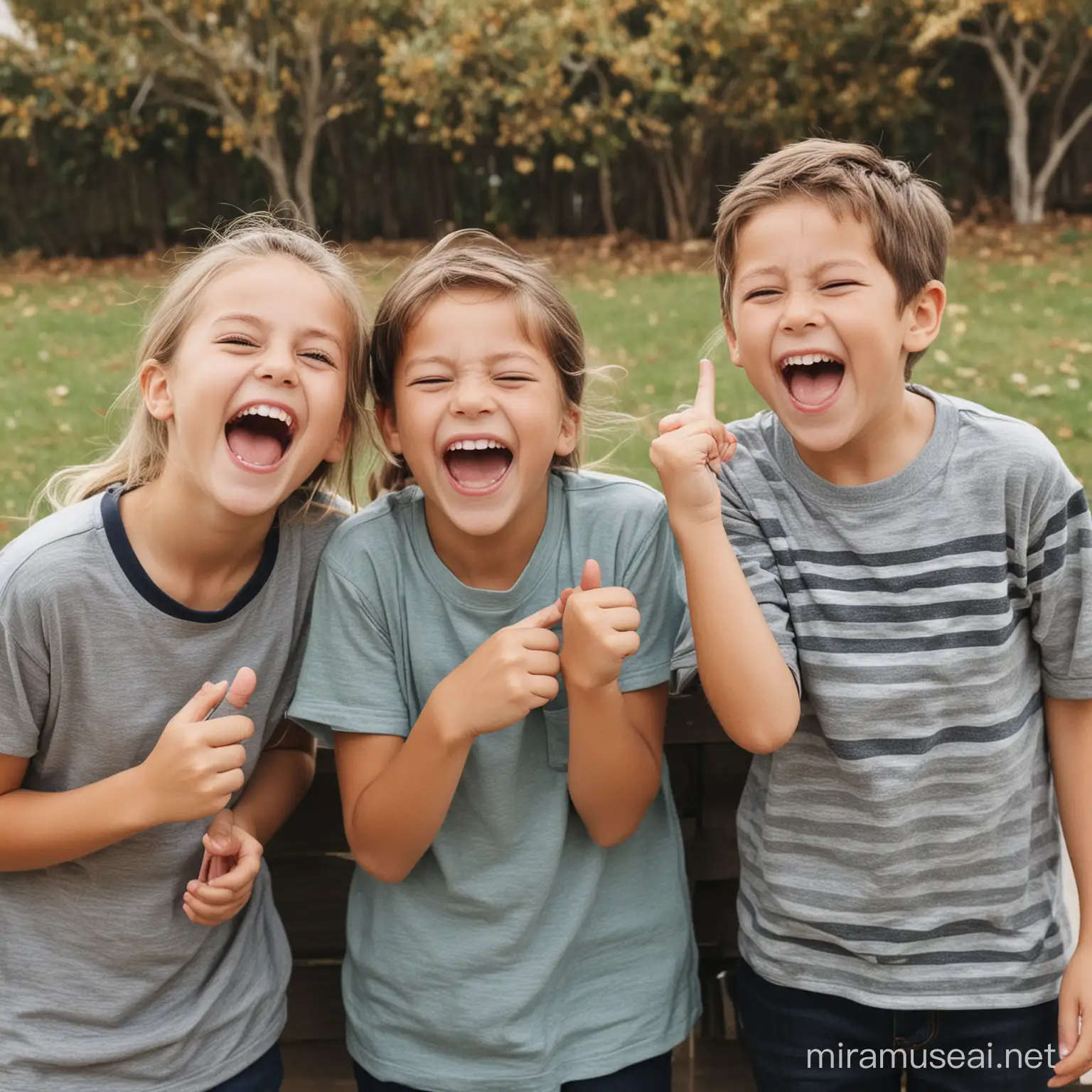 Generate me a picture of kids laughing and pointing out and making  fun of someone