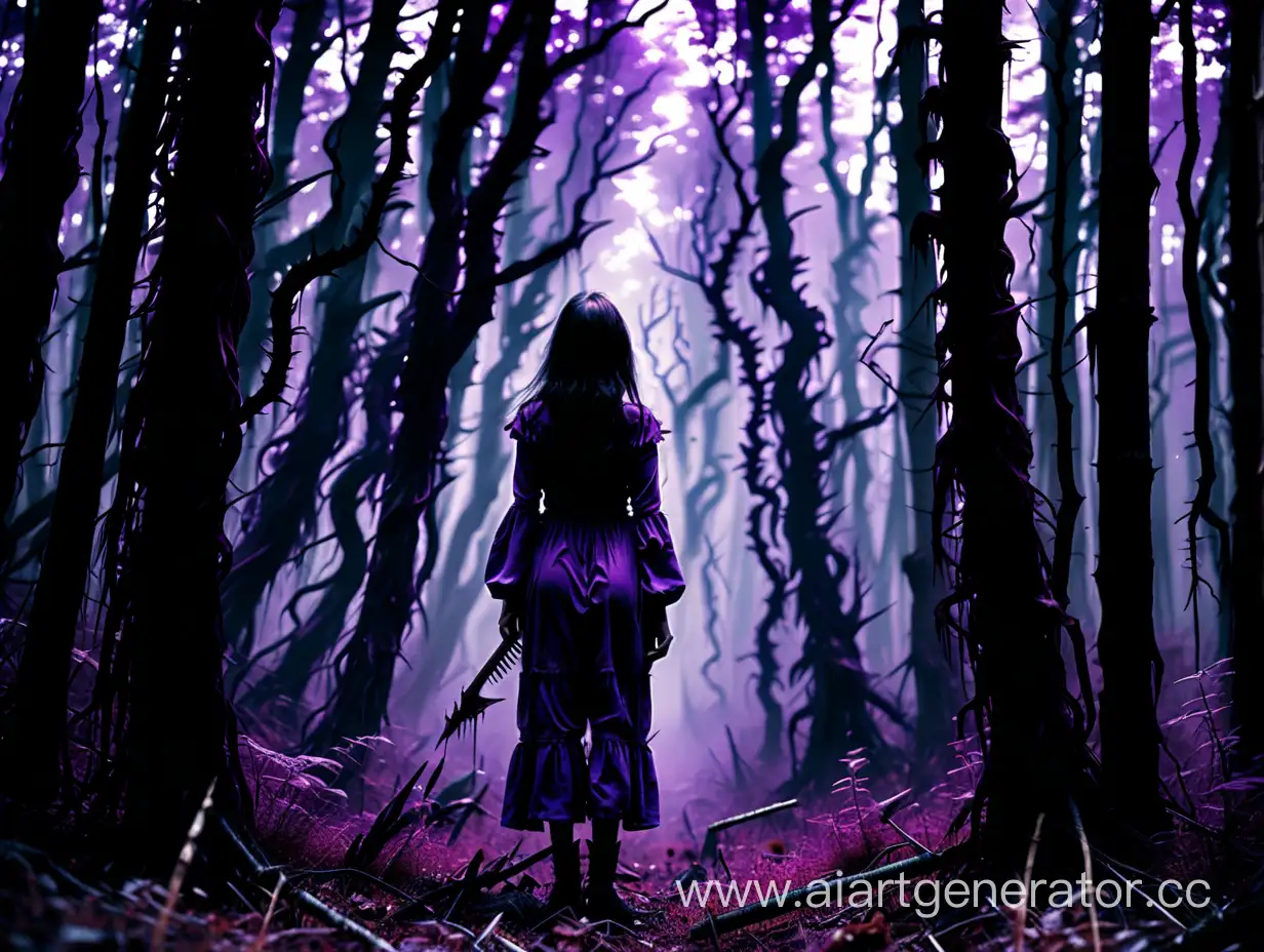 girl in horror purple forest 