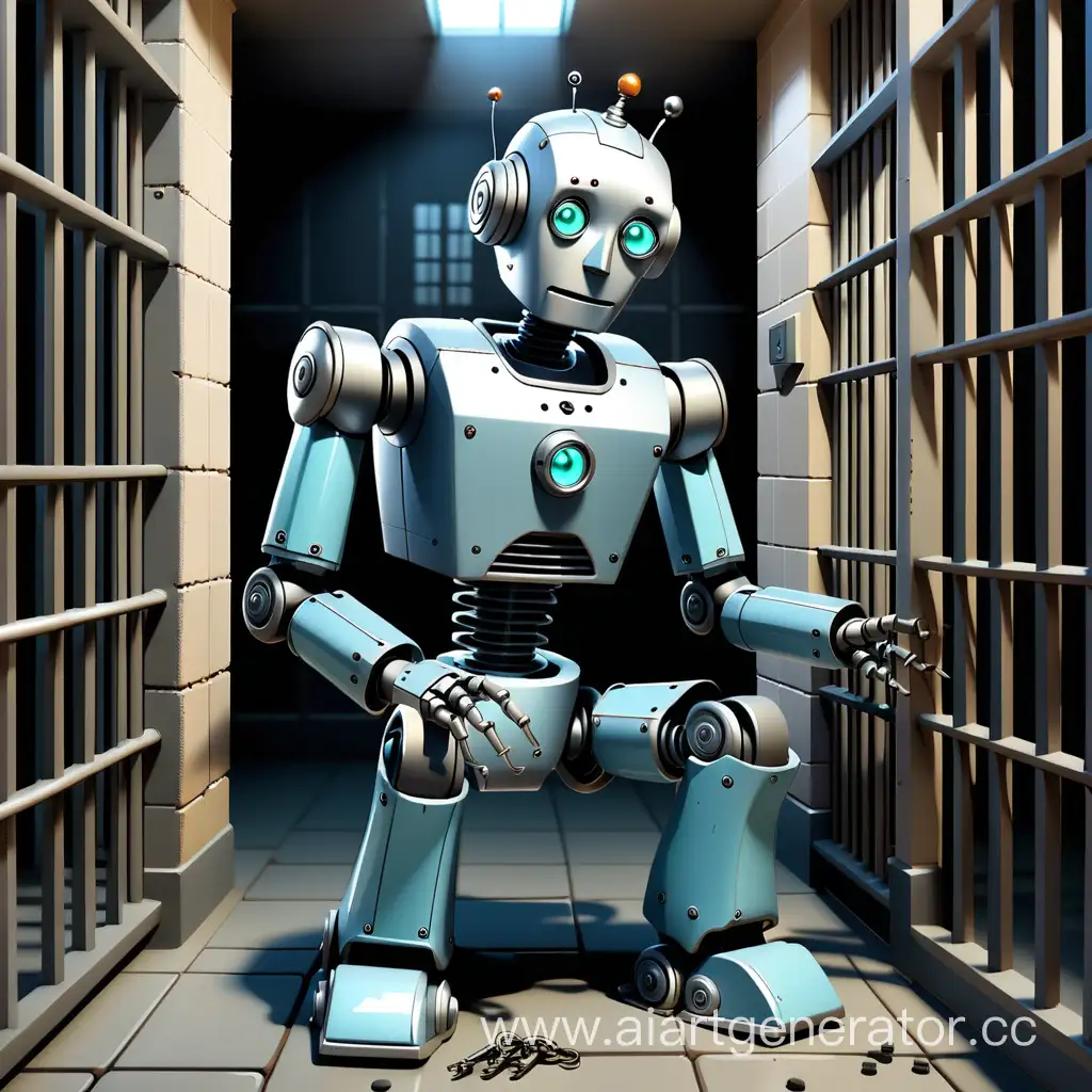 Lonely-Robot-Behind-Bars-in-HighSecurity-Prison