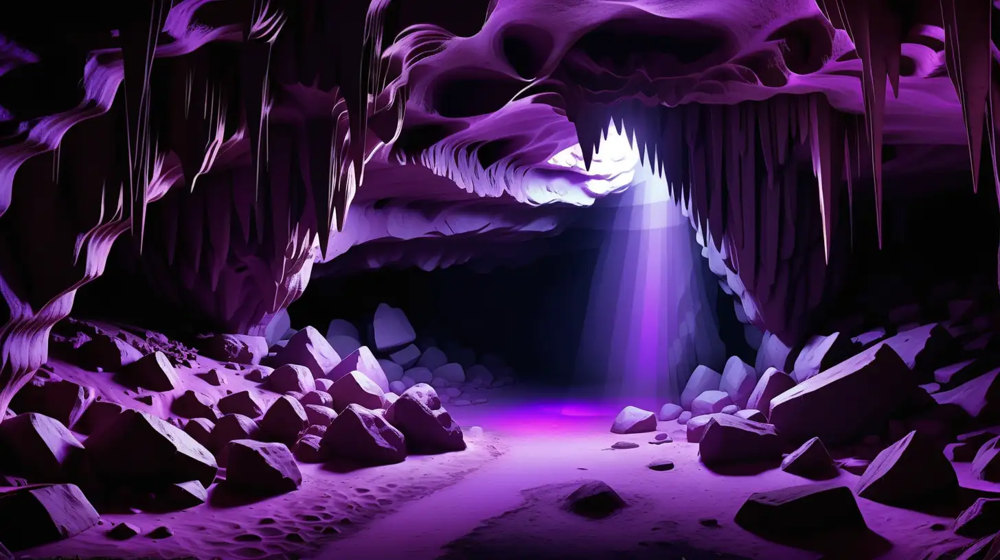 Eerie cave with purple light