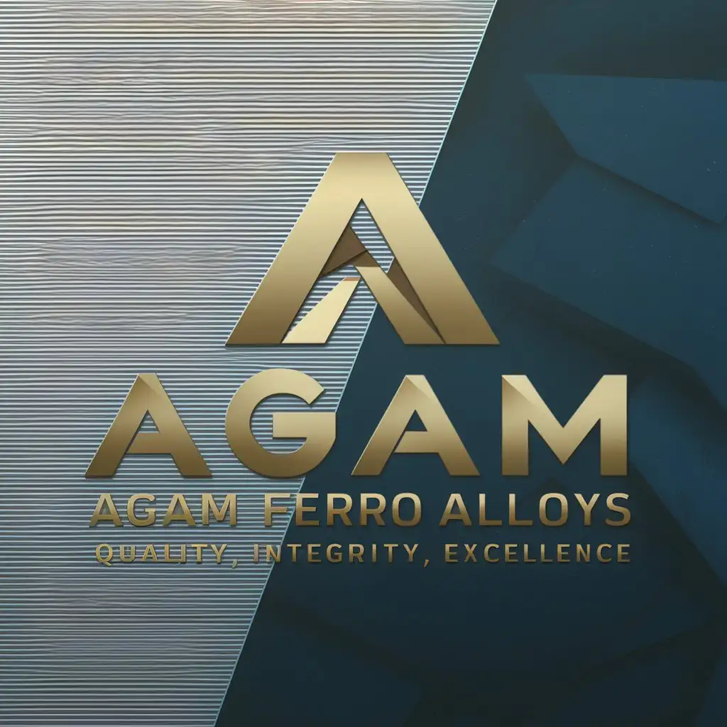 Generate a company logo for 'Agam Ferro Alloys' with a tagline below: 'Quality, Integrity, Excellence'. Utilize distinct font styles for the name and tagline. Incorporate a suitable color combination, background image, or icons as appropriate.