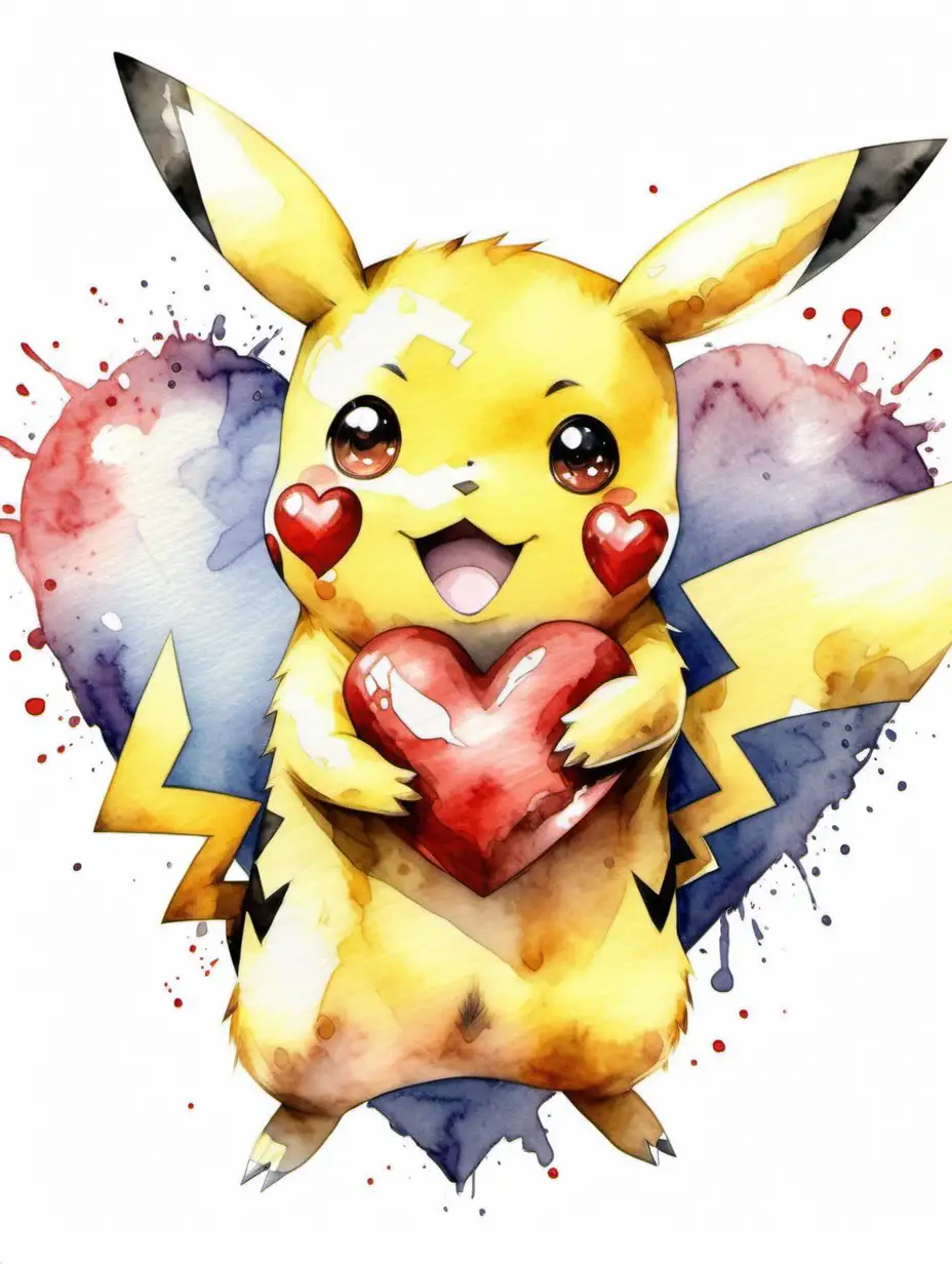 Adorable-Pikachu-Watercolor-Art-with-Heart-Illustration
