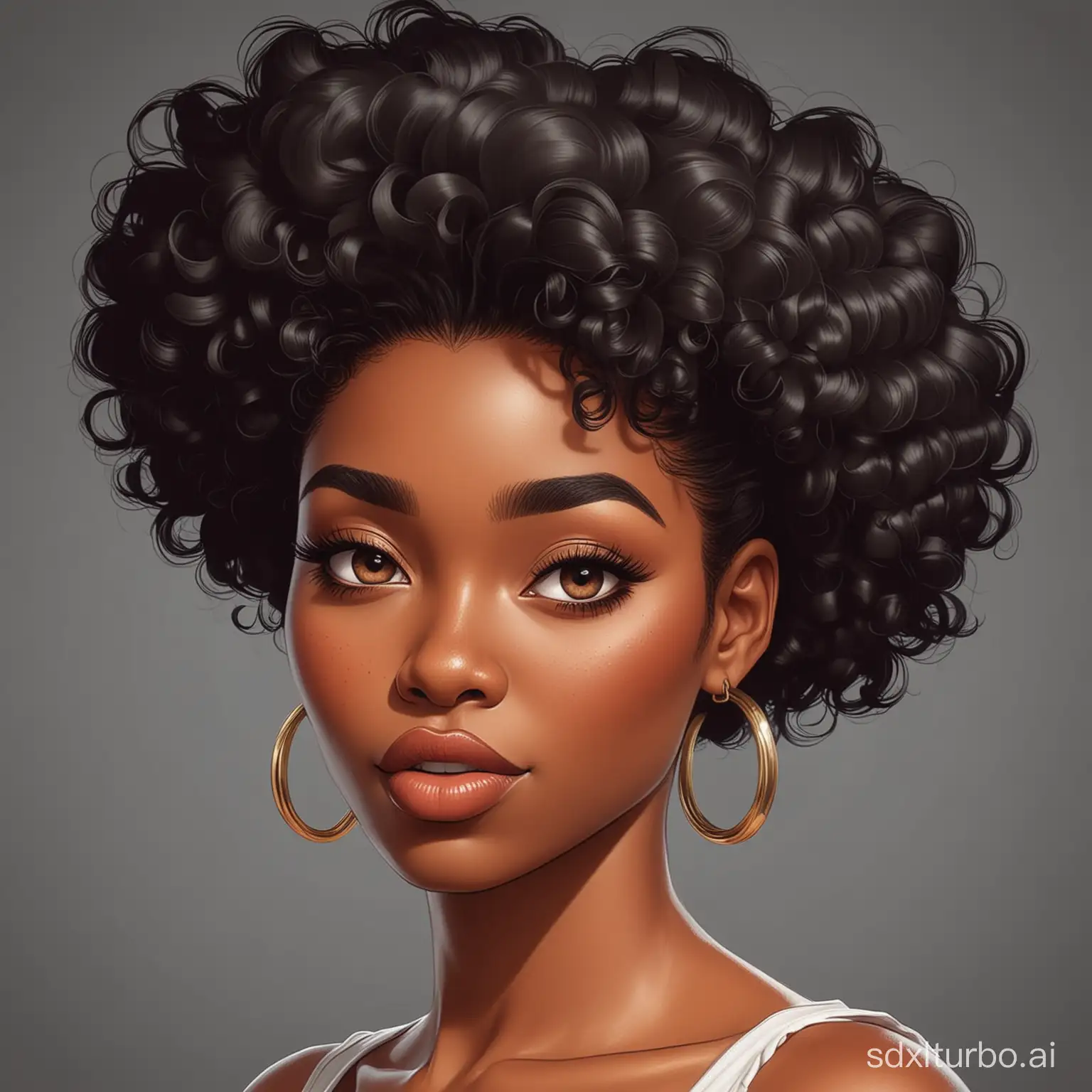 Hand drawn cartoon  perfectly rendered stunningly beautiful thick black woman  cartoon style