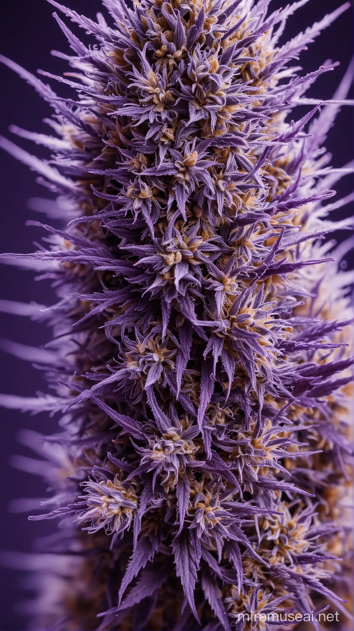a breathtaking 1000x zoomed in close up photo of a resinous cannabis with purple hues