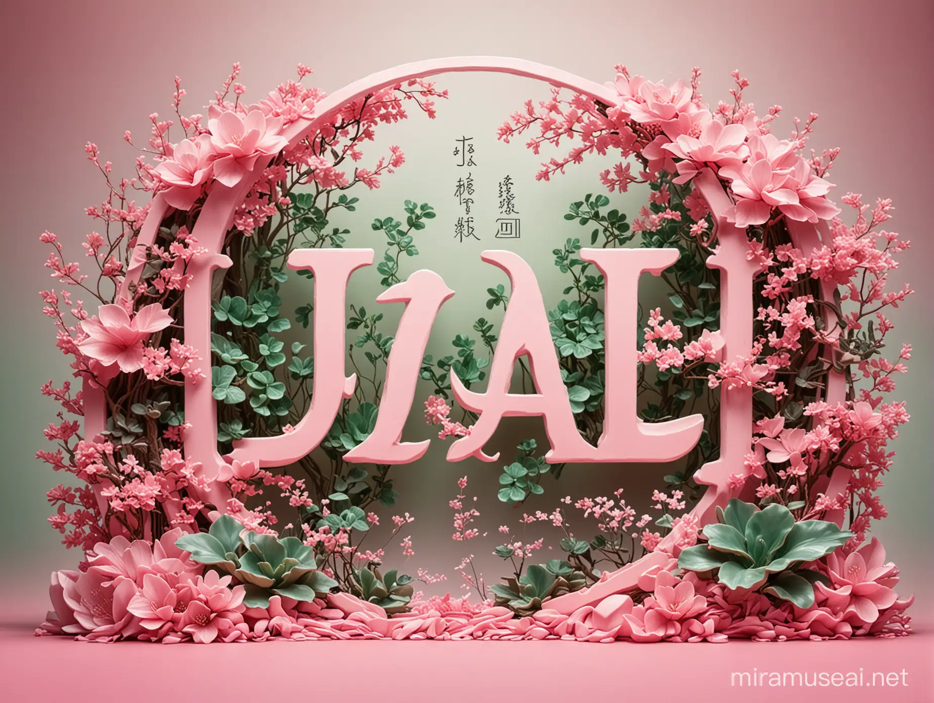 Beautiful jade garden background with J.A.D.E written out in a stunning pink color
