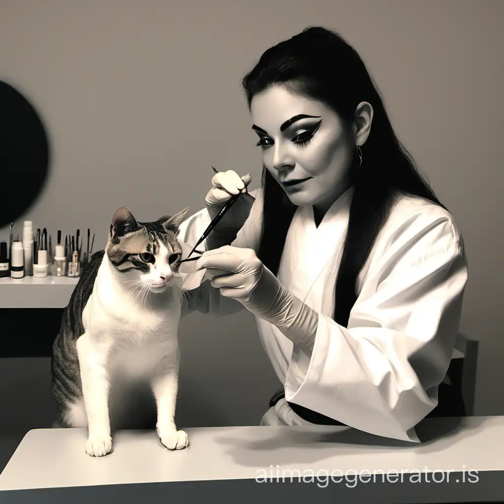 Master doing brows for the cat
