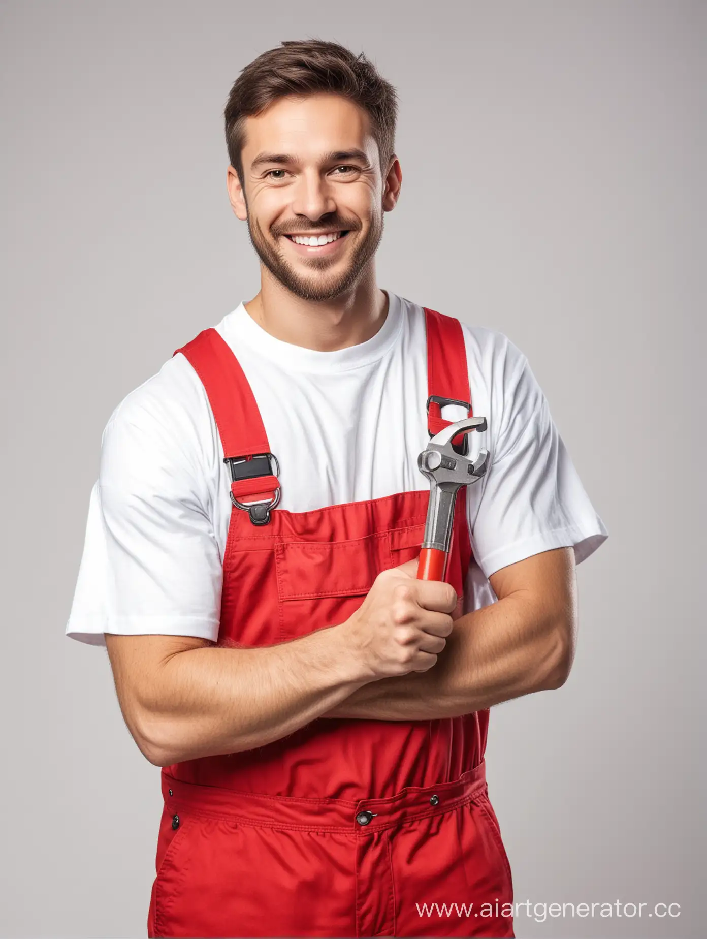 Cheerful-Auto-Mechanic-Holding-Wrench-on-White-Background