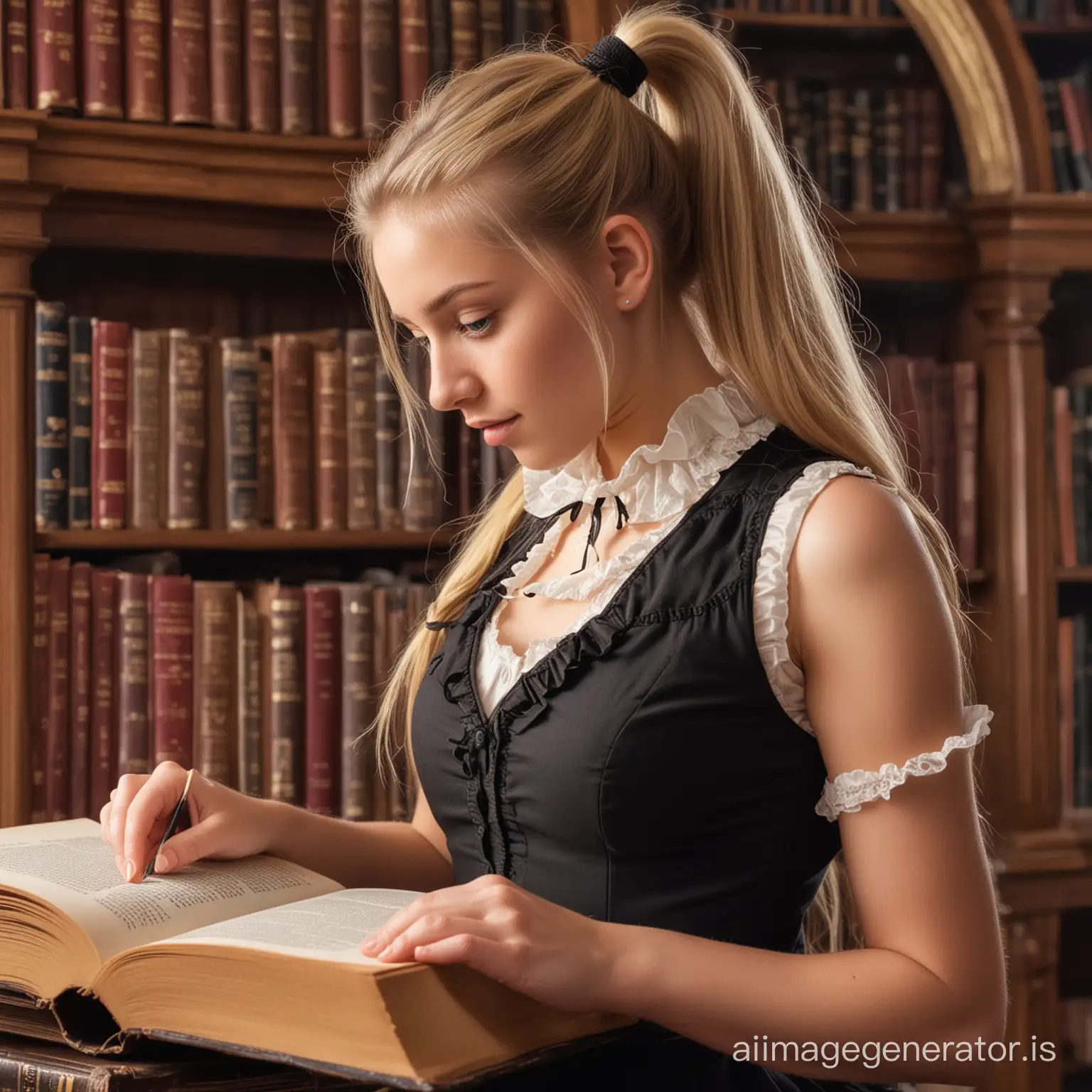 Teenage-Girl-Reading-Vintage-Book-in-Grand-Victorian-Library