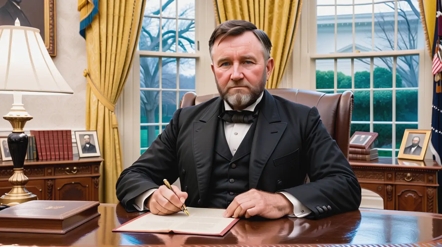 US president Ulysses S. Grant, by himself at the Oval Office 