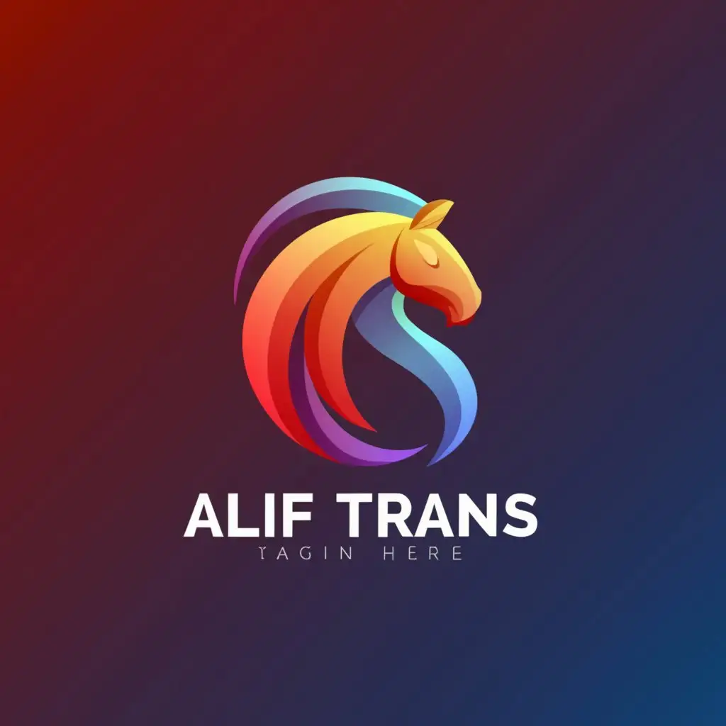 a logo design,with the text "Alif Trans", main symbol:Simple, Geometric, Gradient, Modern, Horse shape,Moderate,clear background