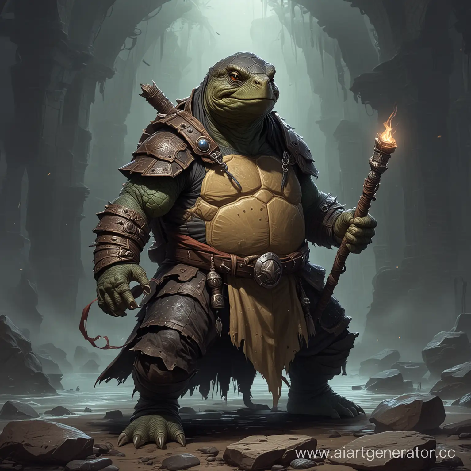 Dark-Fantasy-Monk-Tortle-in-Dungeons-and-Dragons-Setting