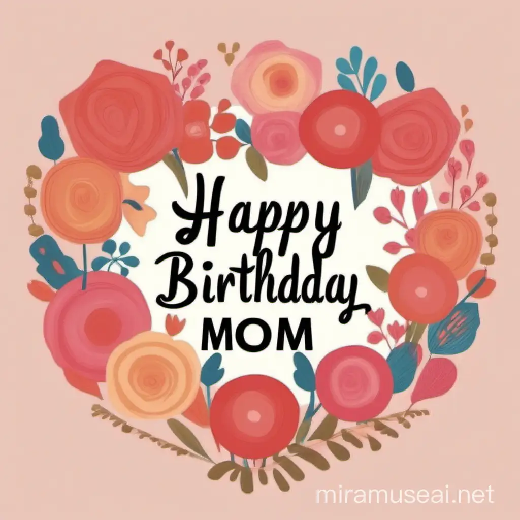 Joyful Celebration Happy Birthday Mom Surrounded by Colorful Balloons and Cake
