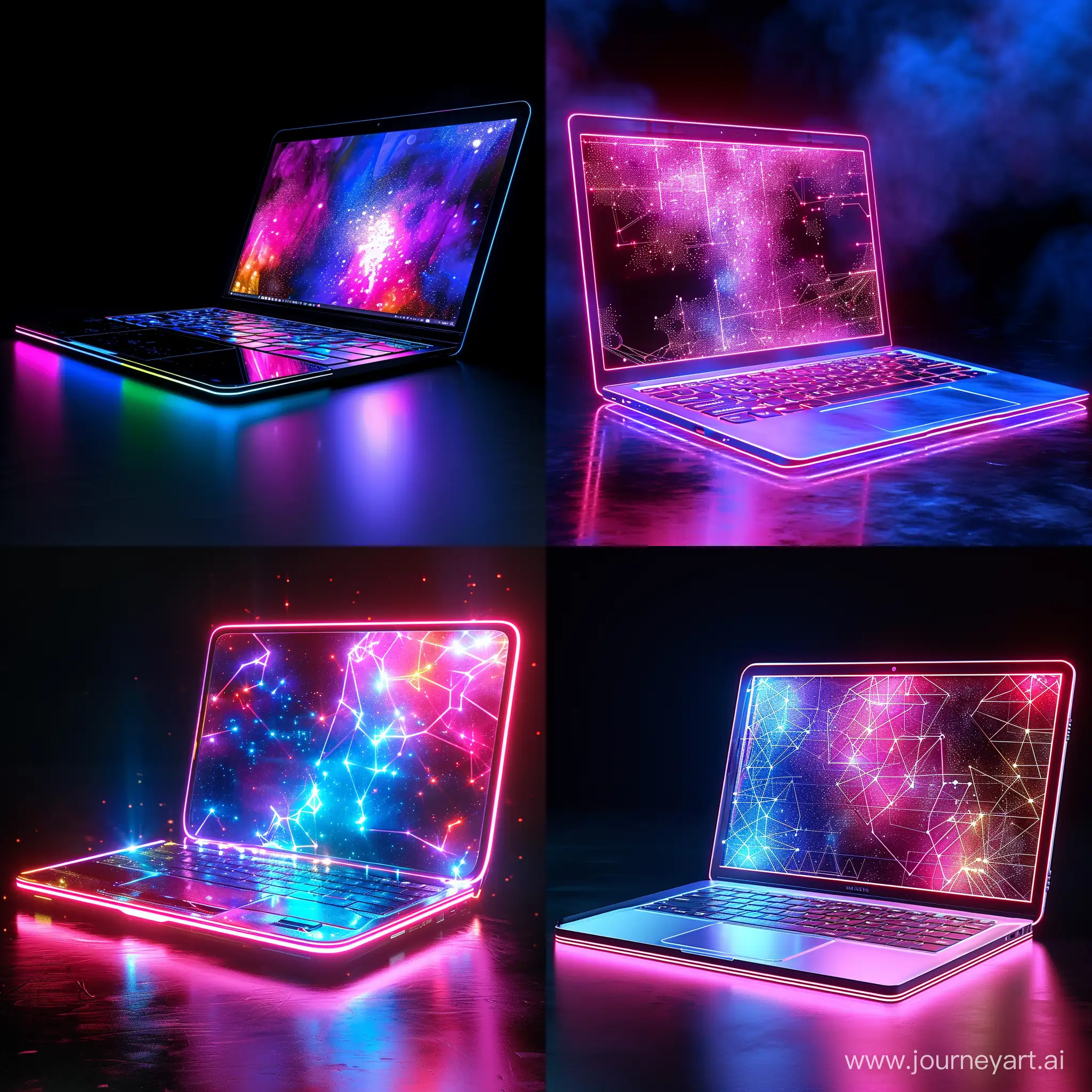 Futuristic laptop, neon, organic LED, microscopic LED, quantum dots, bioluminescence, futuristic science fiction --v 6