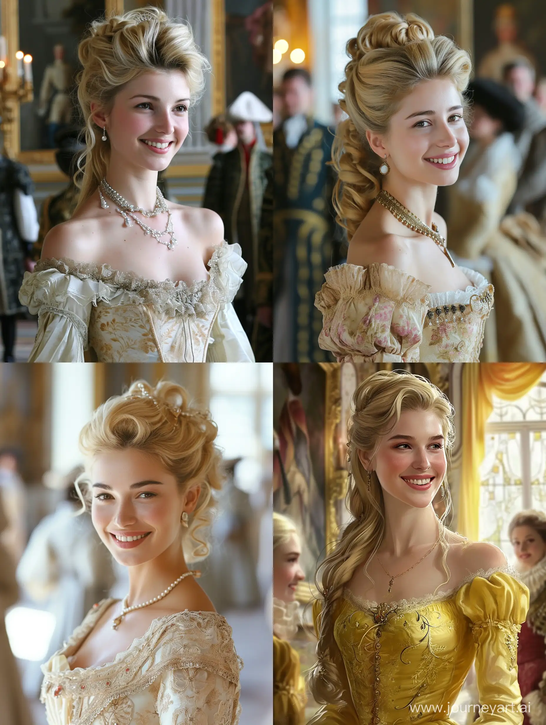 Принцесса красивая светловолосая европейка улыбается прислуге во дворце