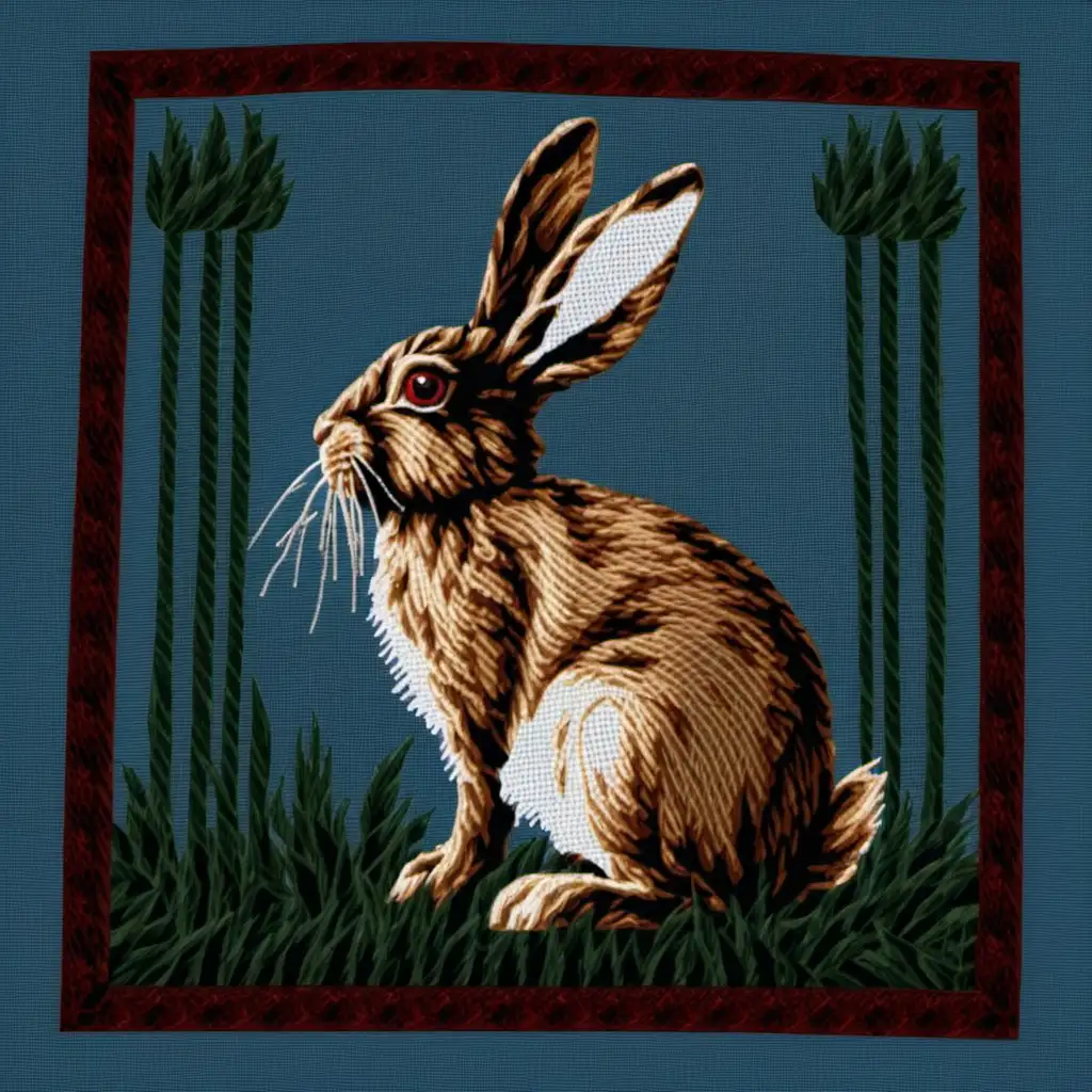 Colorful Needlepoint Rabbit Design Vibrant Embroidery Artwork of a Rabbit