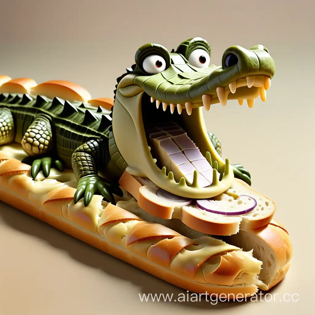 crocodile in a baguette(bread)