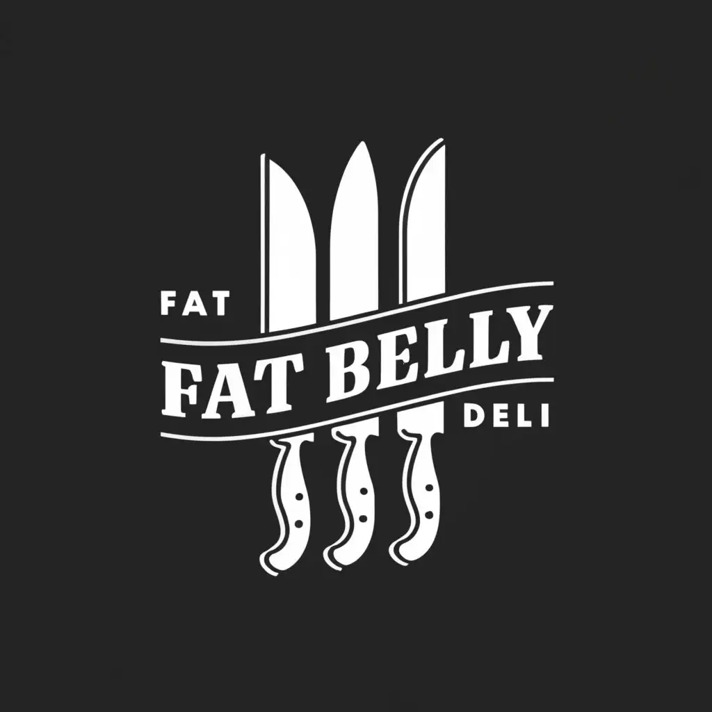 LOGO-Design-For-Fat-Belly-Deli-Rustic-Knife-Emblem-with-Bold-Typography-for-Restaurant-Industry