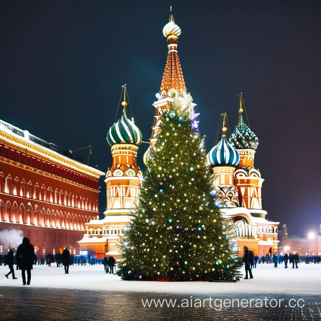 Festive-Christmas-Tree-Illuminating-Red-Square-at-Night