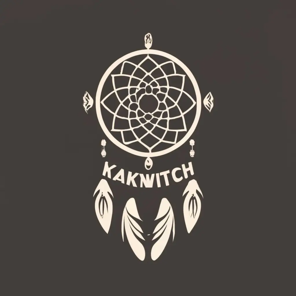 logo, Black Native American Dream Catcher, with the text "Kakwitch", typography