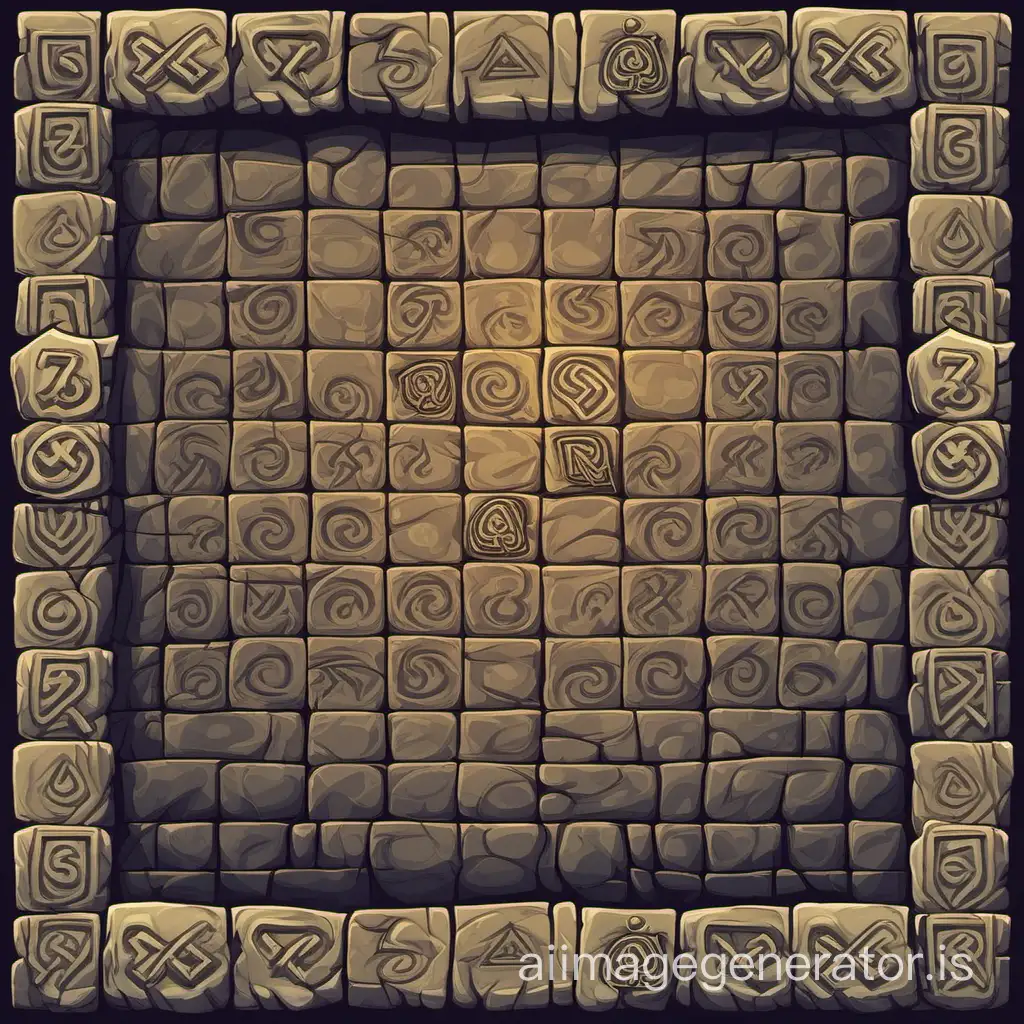 Background for interface (Empty) Square stone tile with runes. Fantasy style 2D vector graphics GUI