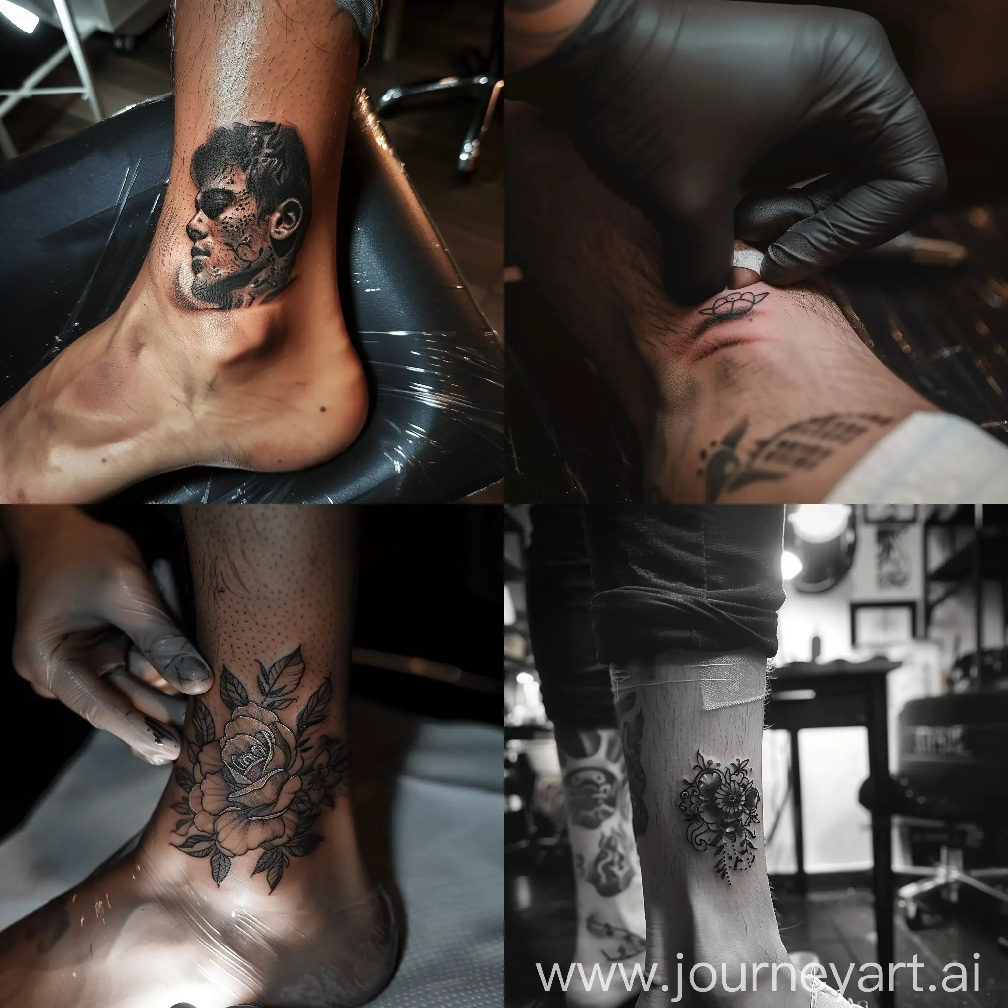 Closeup-Tattoo-Art-on-Young-Mans-Ankle-with-Cinematic-Lighting