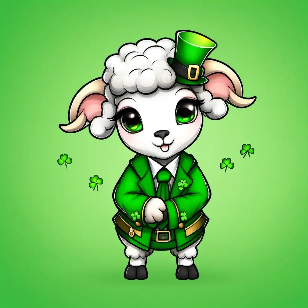 Joyful St Patricks Day Chibi Sheep Illustration