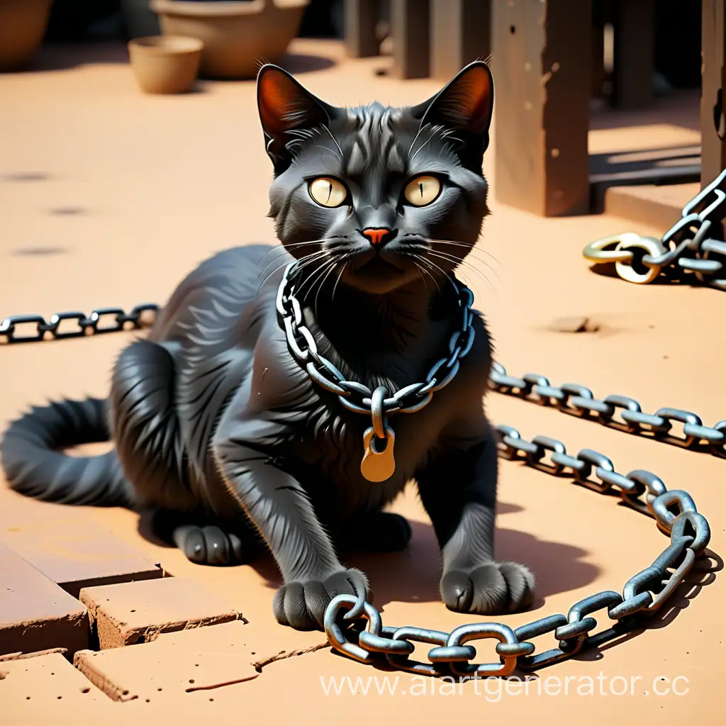 Котик находящийся на цепи, в рабстве, черномазый.