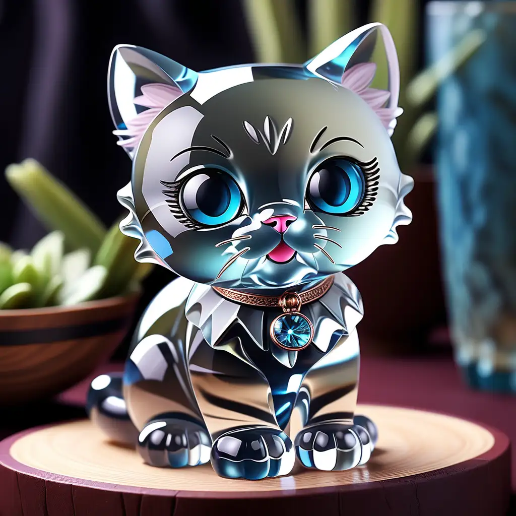 Sparkling Crystal Sculpture of an Adorable Kitty