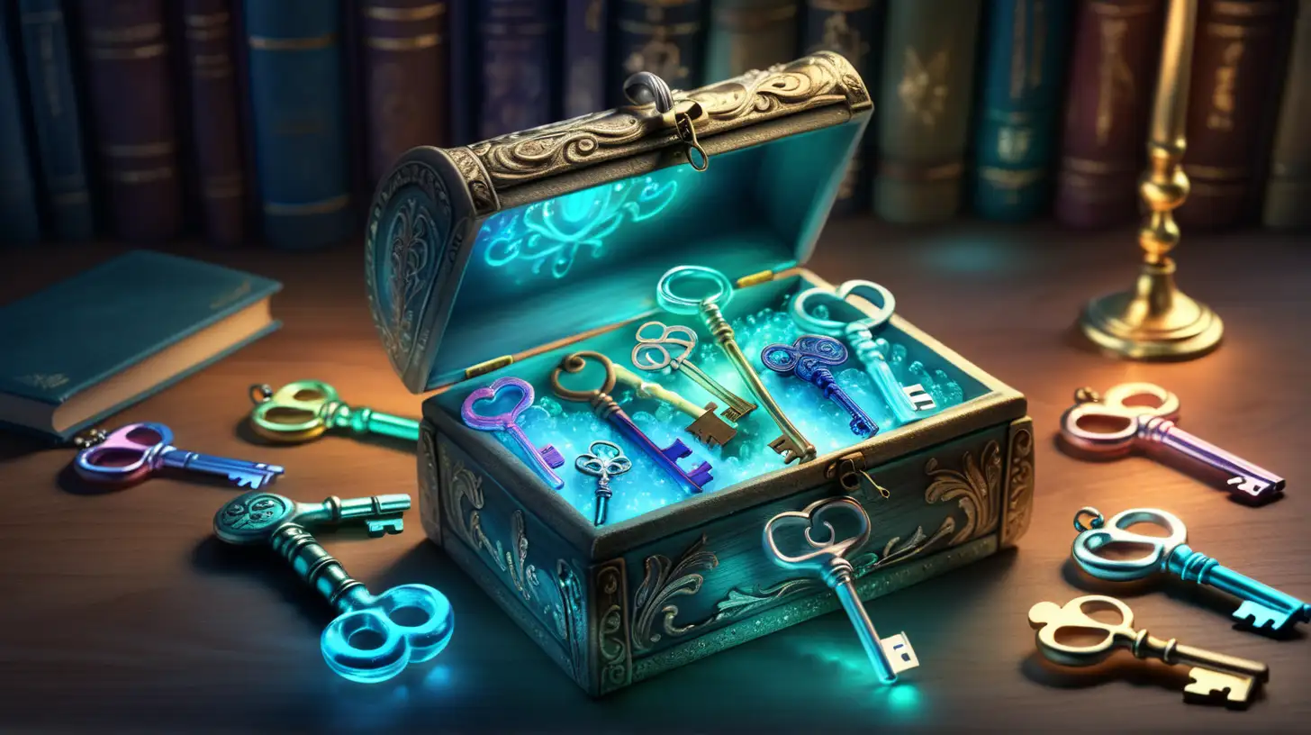 Enchanted Fairytale Library Glowing Glass Keys Treasure Box