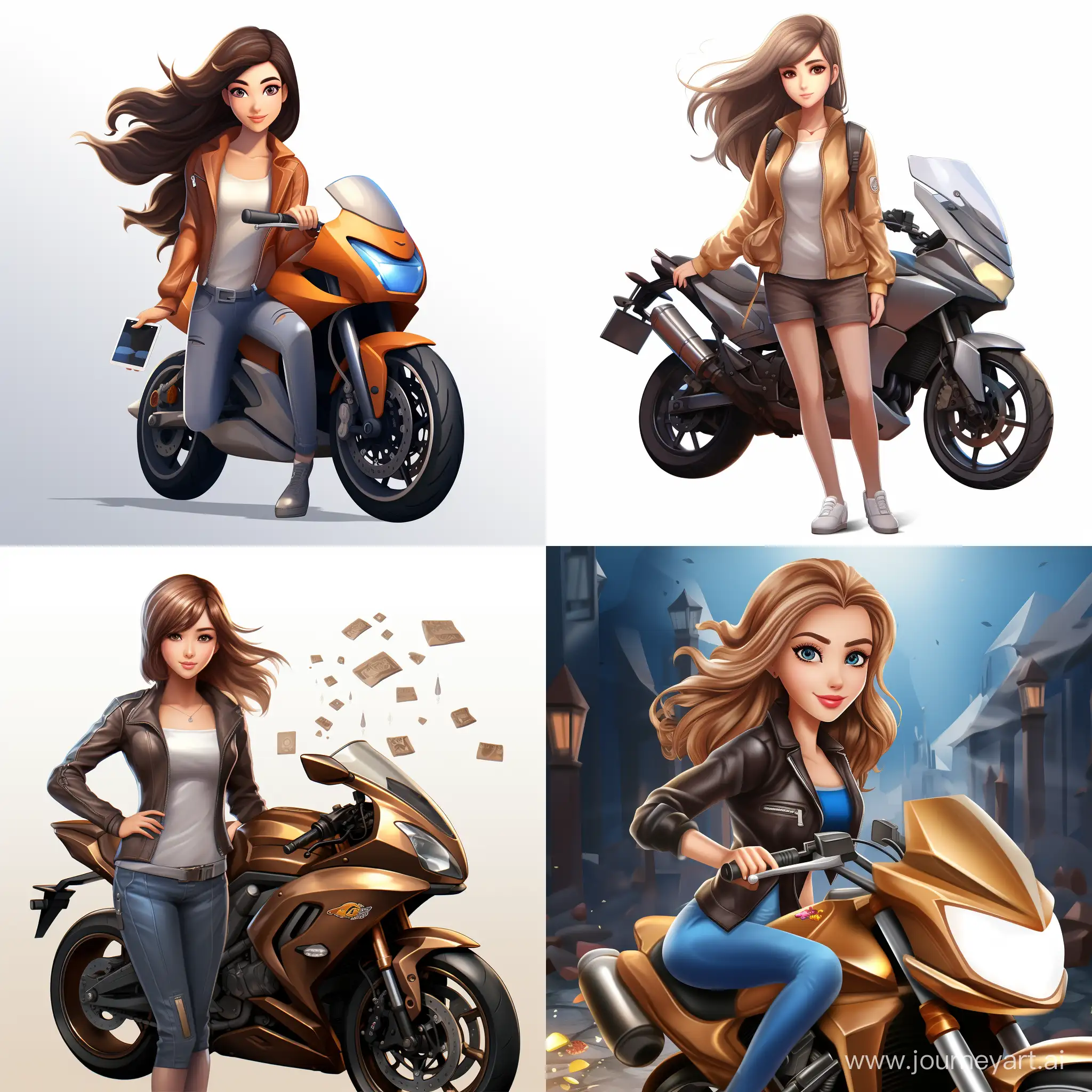 Stylish-Asian-Girl-Riding-a-Metallic-Bronze-Suzuki-GSX-on-a-3D-Facebook-Social-Media-Board