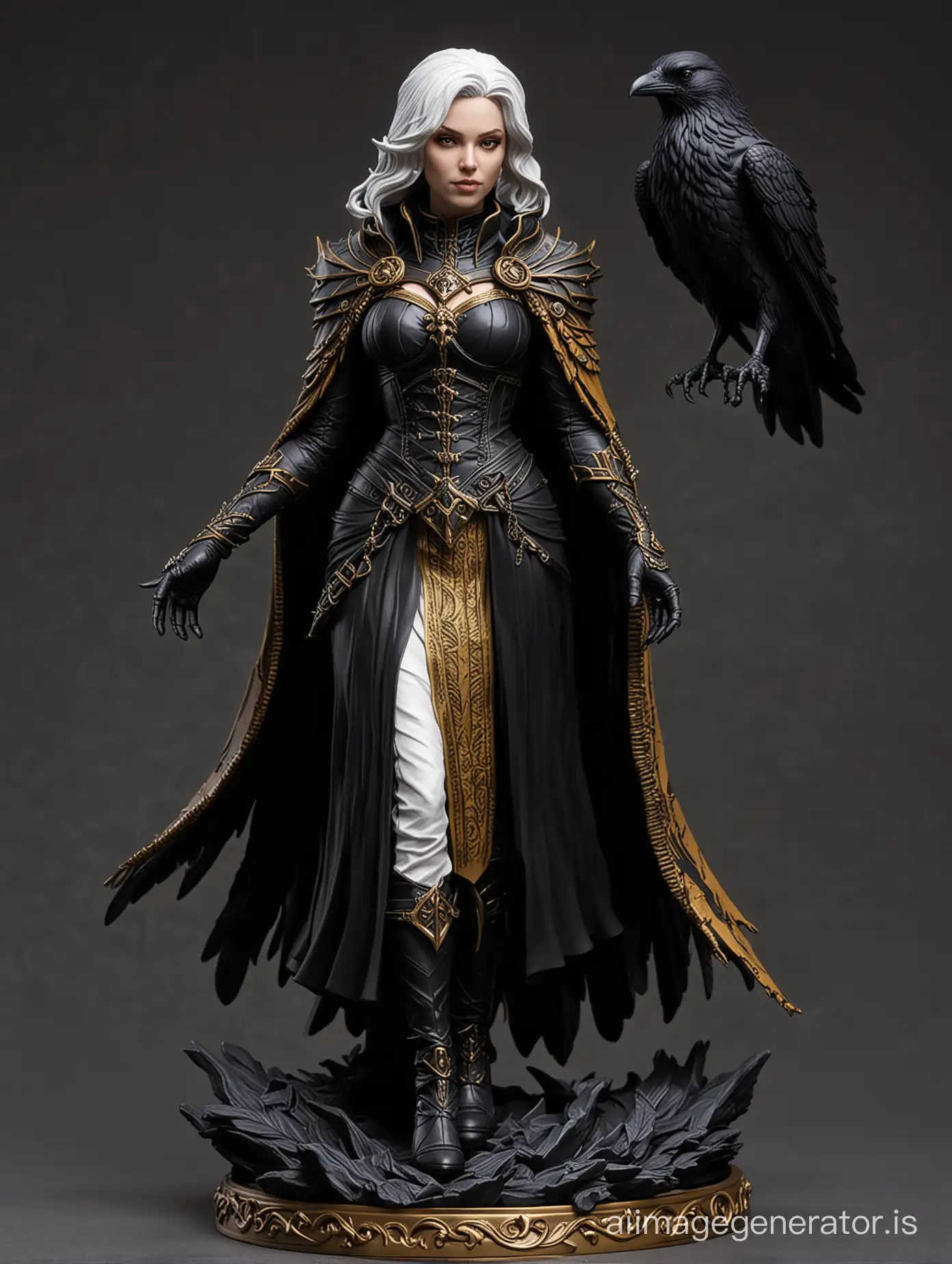 Raven-Queen-Shadow-Statue-Figure-in-White-and-Gold-Attire-against-Shadowfel-Backdrop