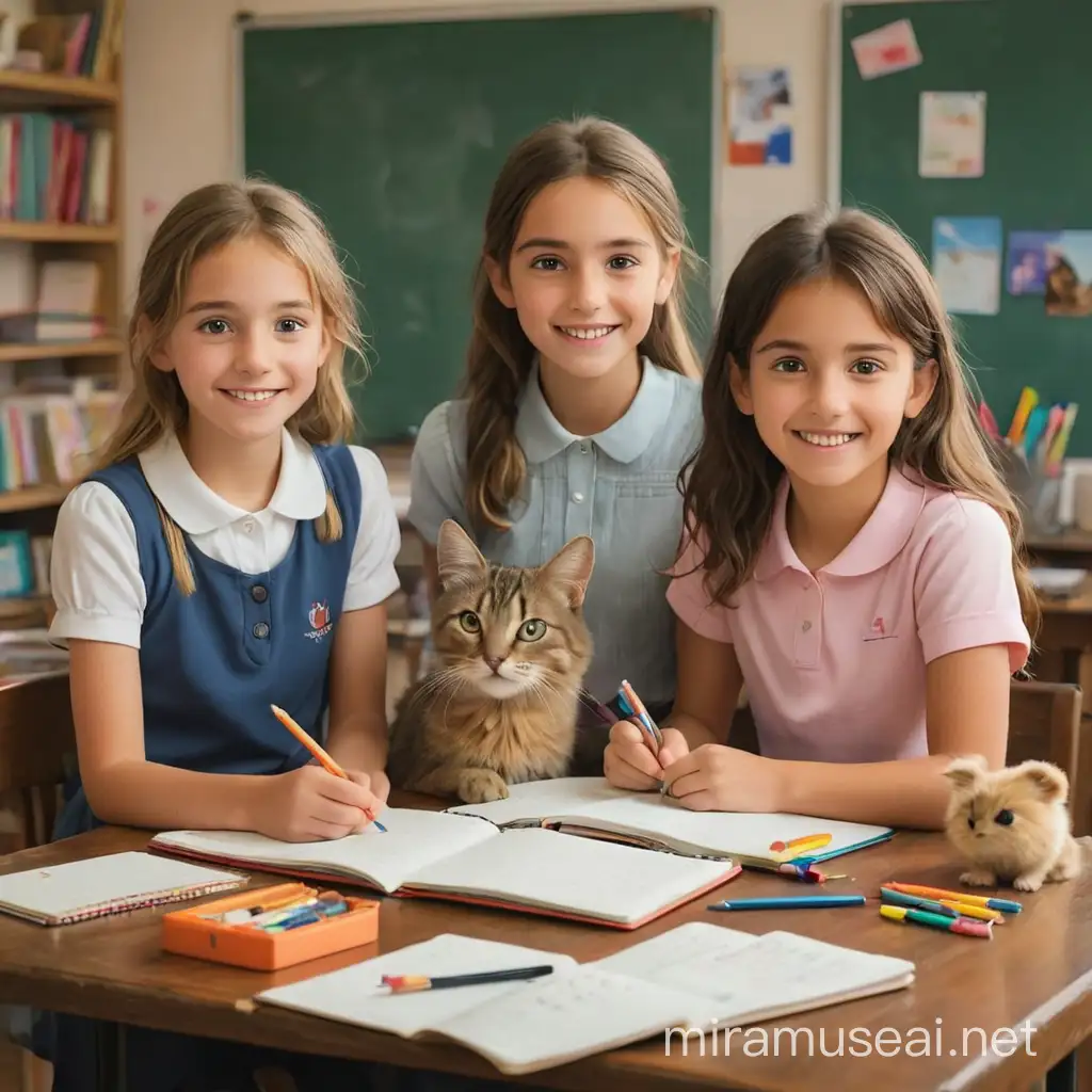 Interactive French Learning for Girls with School Supplies and Pets