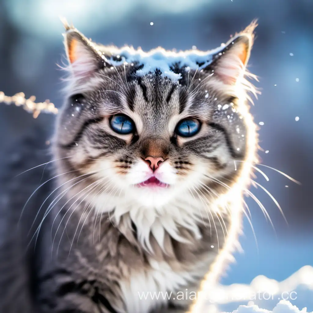 счастливый котик зимой