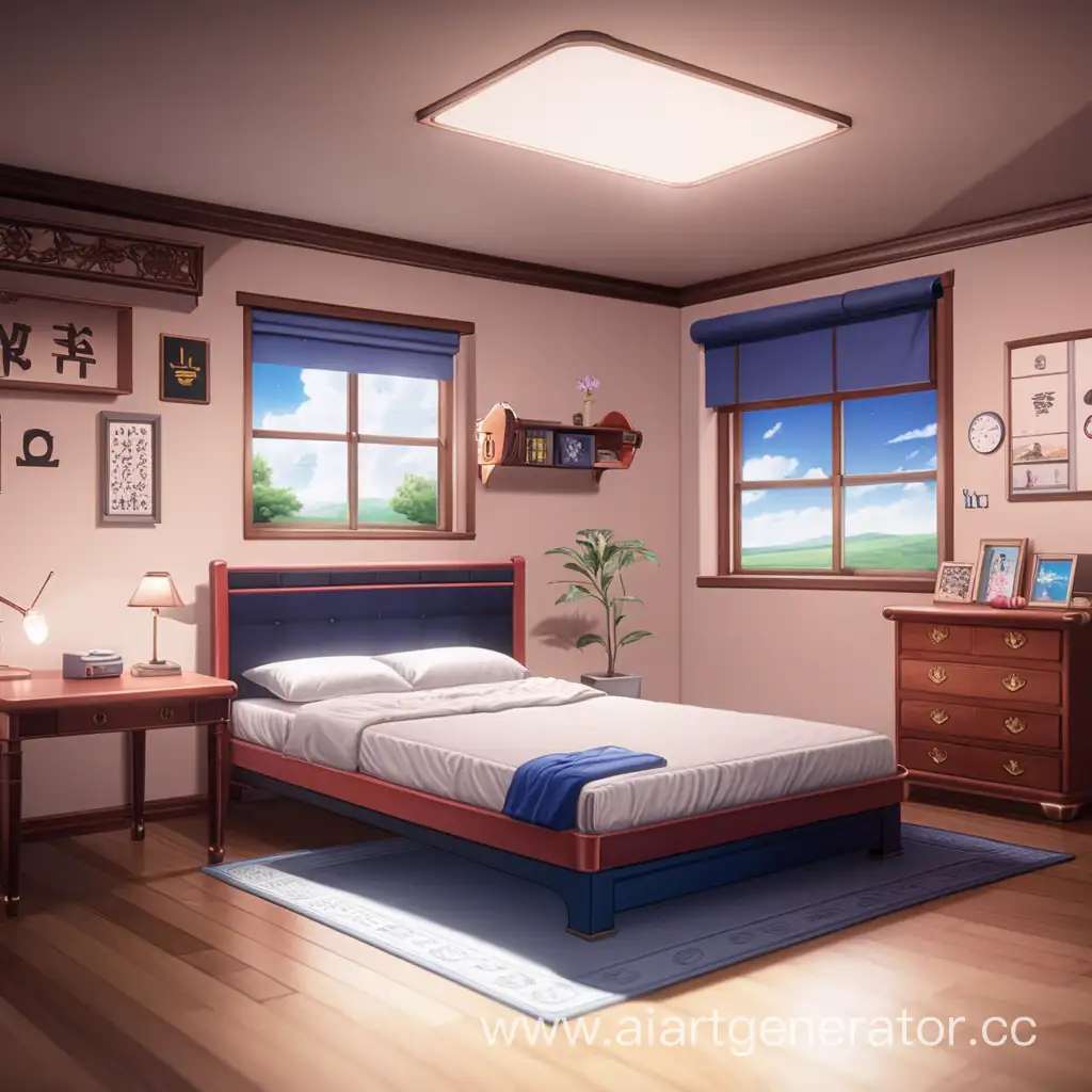 комната с кроватью в стиле аниме 1280x720