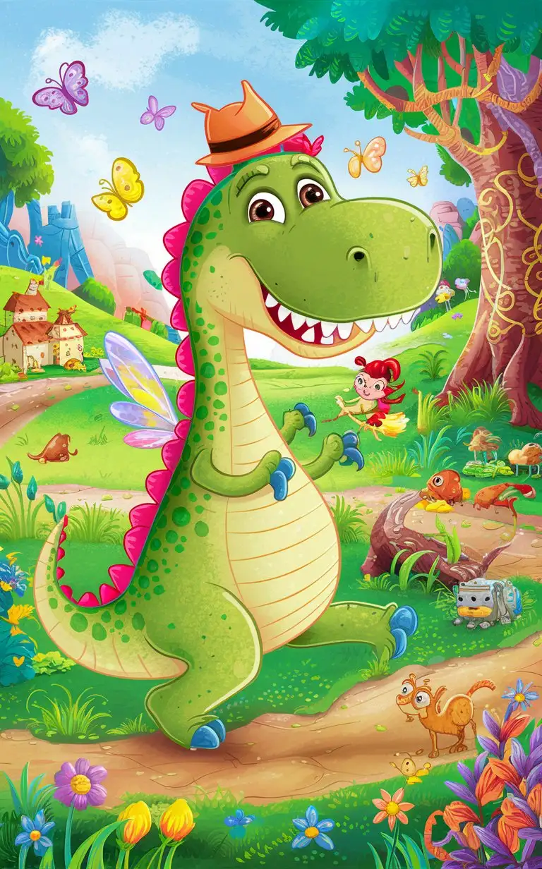 Childrens Fantasy Adventure Exploring with a Friendly Dinosaur in Enchanted Woodlands