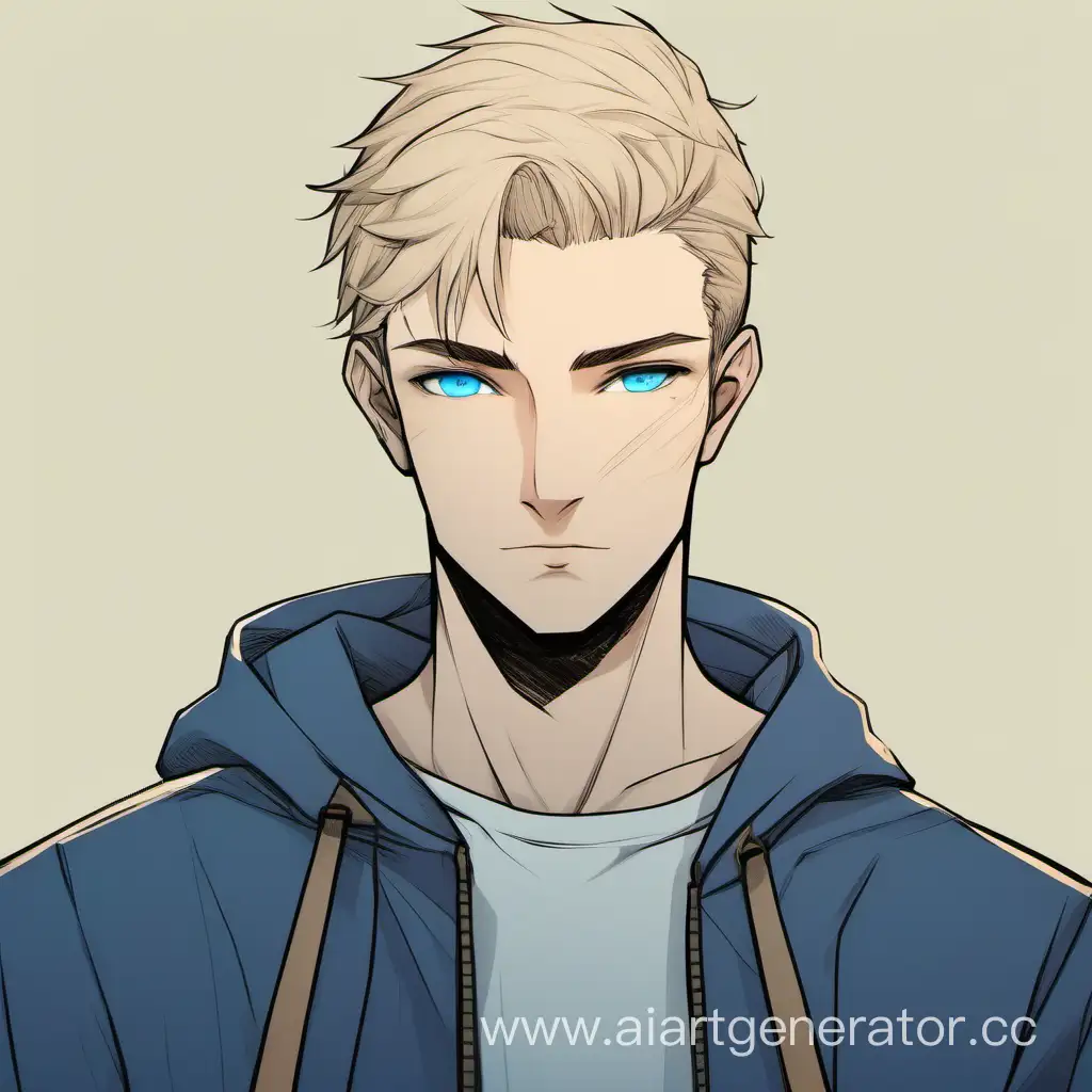 A tall, broad-shouldered guy of sixteen with an ashen square on his shoulders. With a scar on his cheek. Without a beard. A modern teenager. With blue eyes. With blond hair.