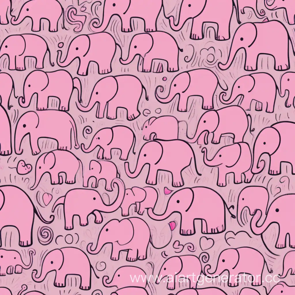 Розовые слоники в стиле детского рисунка 