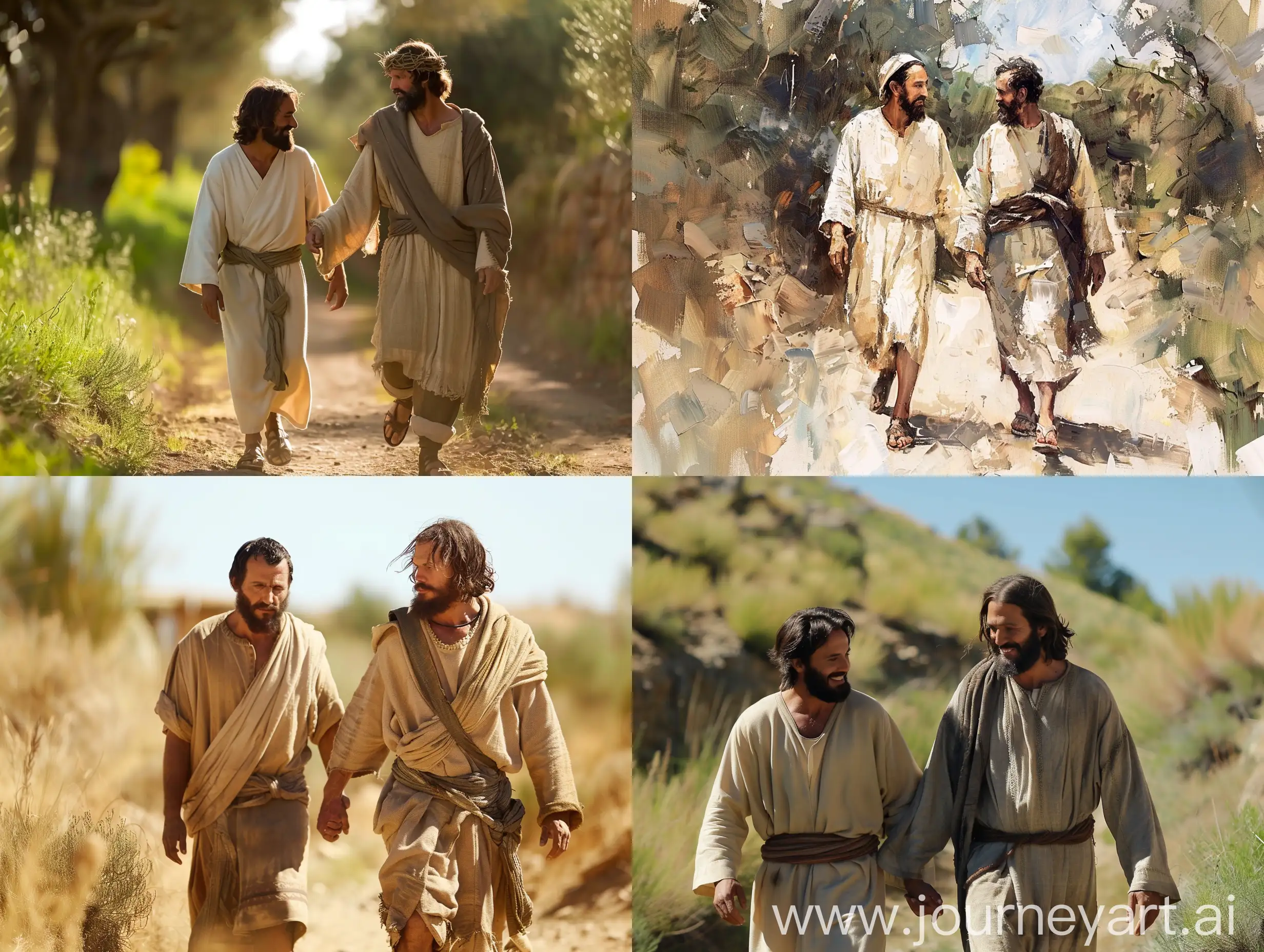 jesus caminando con un hombre