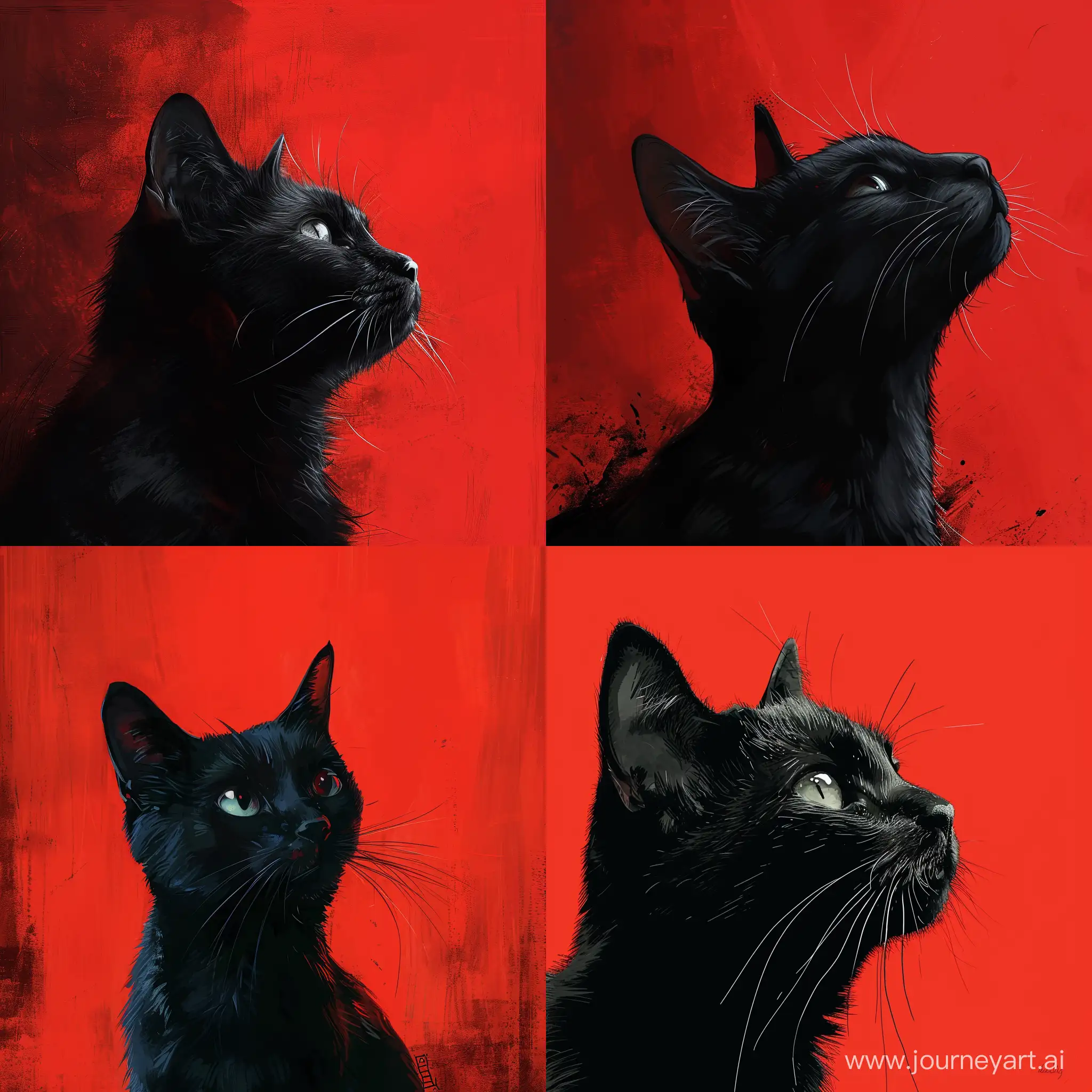 black cat , red background , digital art