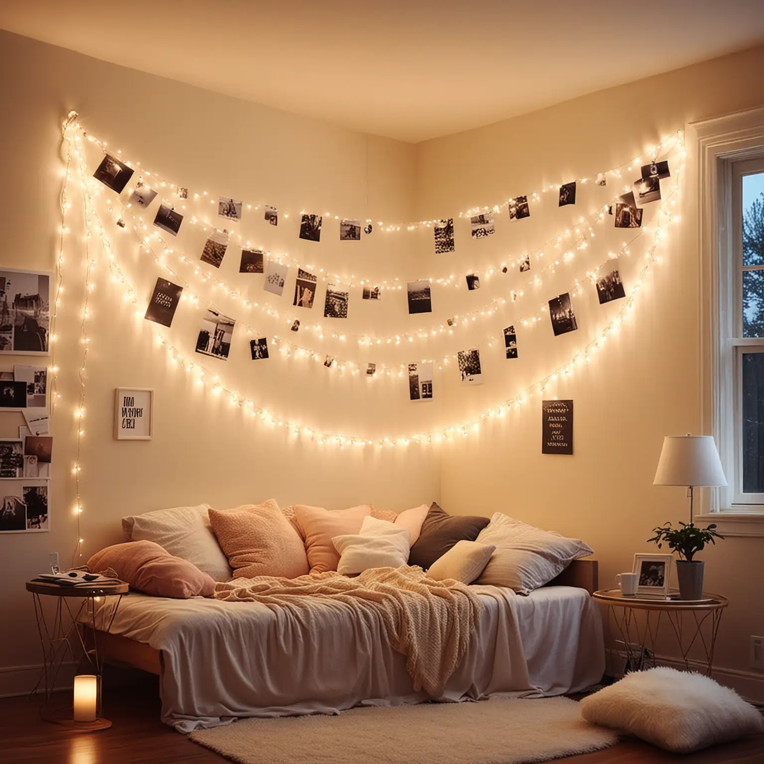 Cozy Dorm Living Room Decor with String Lights Warm and Welcoming Atmosphere