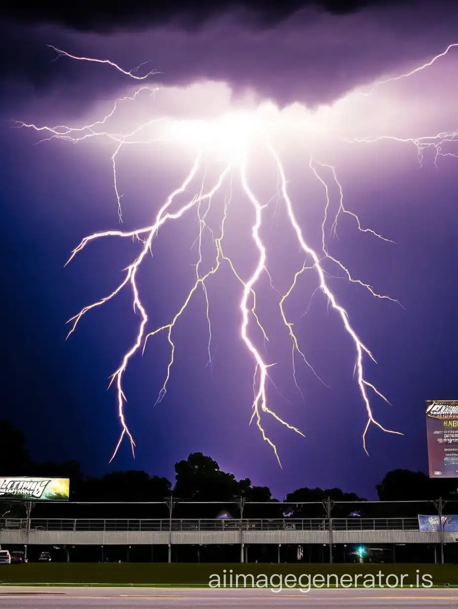 The advertising banner captures the lightning show.