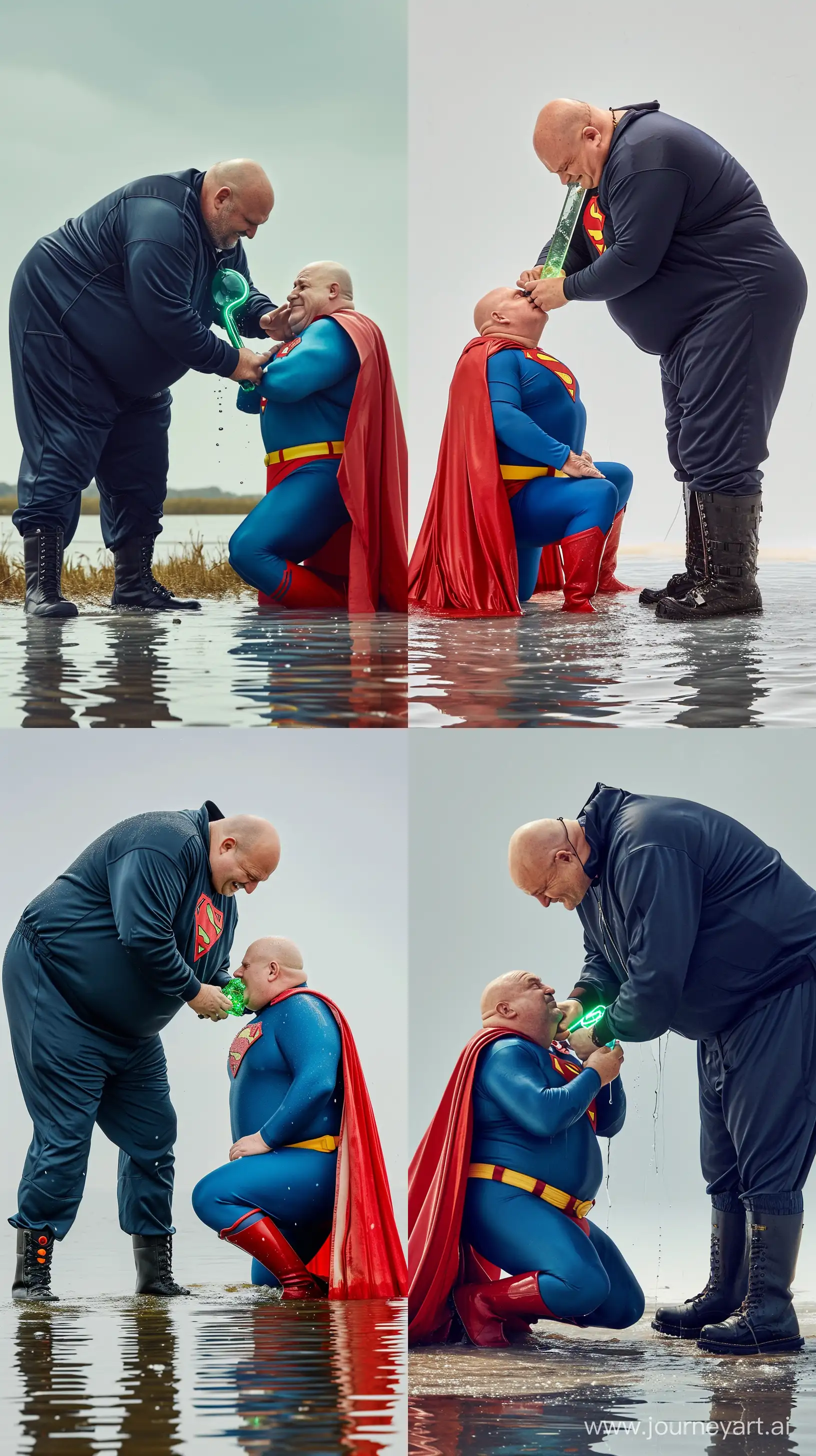 Joyful-Elderly-Man-Adorns-Superman-in-Unique-Collar-by-the-Water