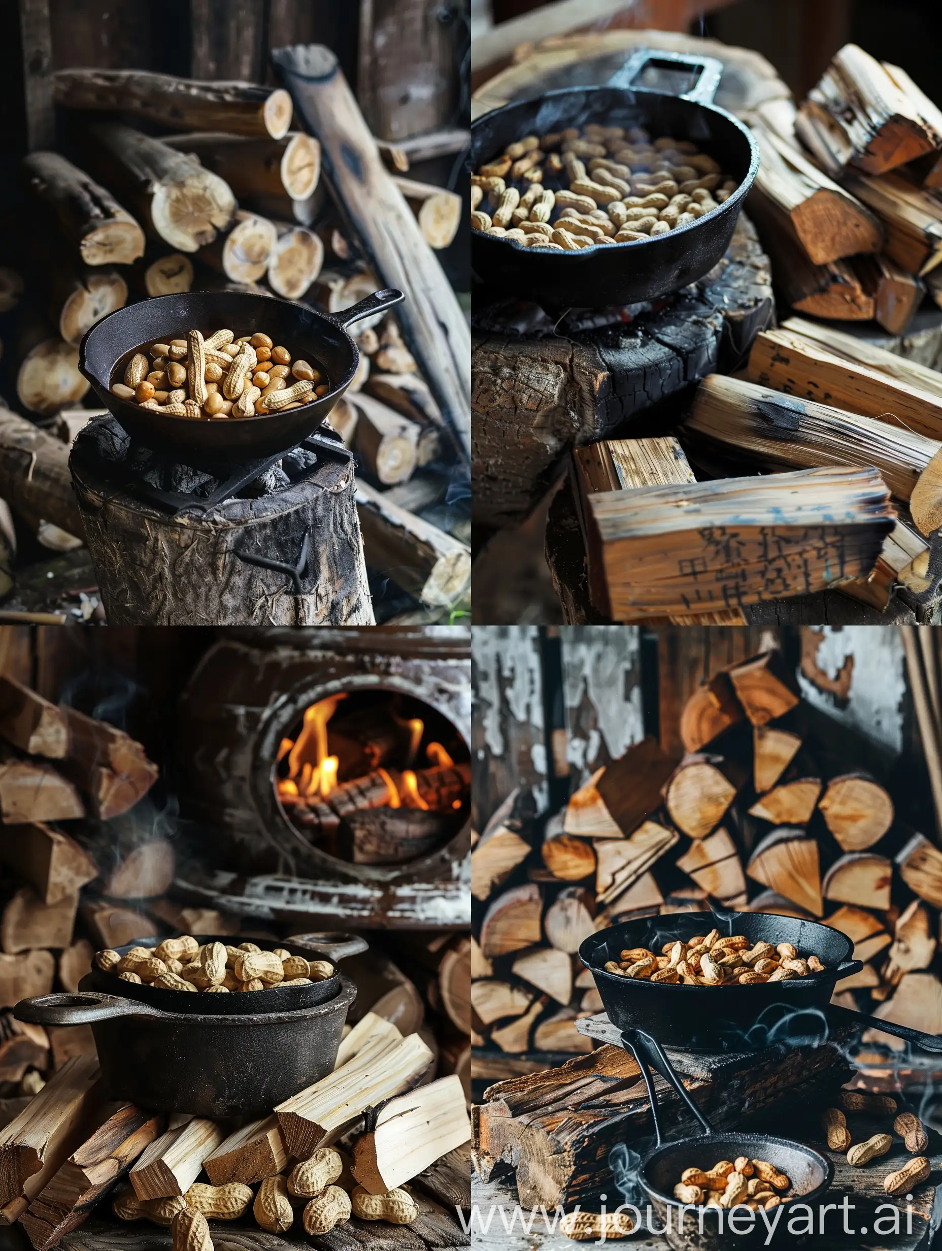 Traditional-Chinese-Peanut-Frying-Over-Nostalgic-1970s-Firewood-Stove