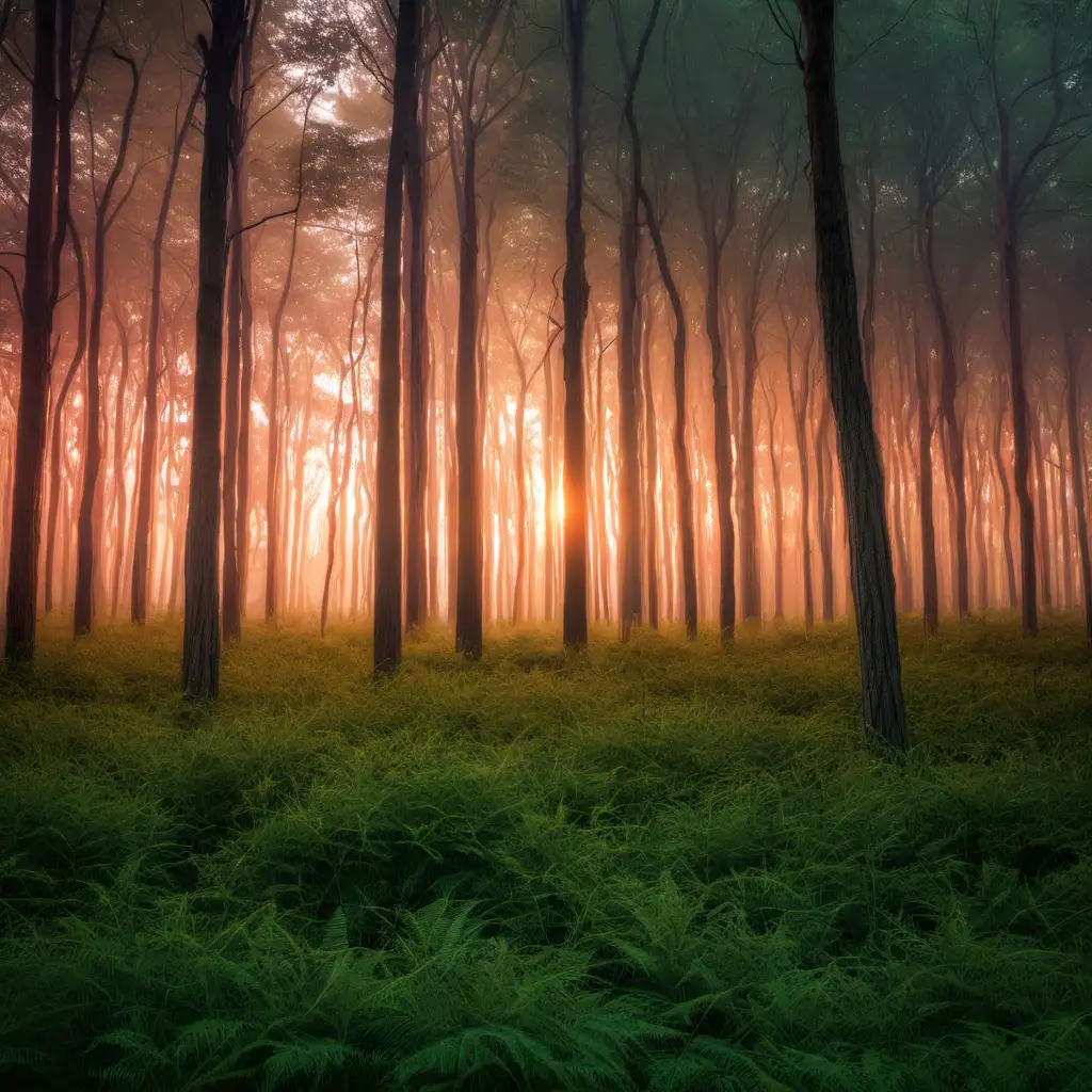 a beautiful forest at sunrise