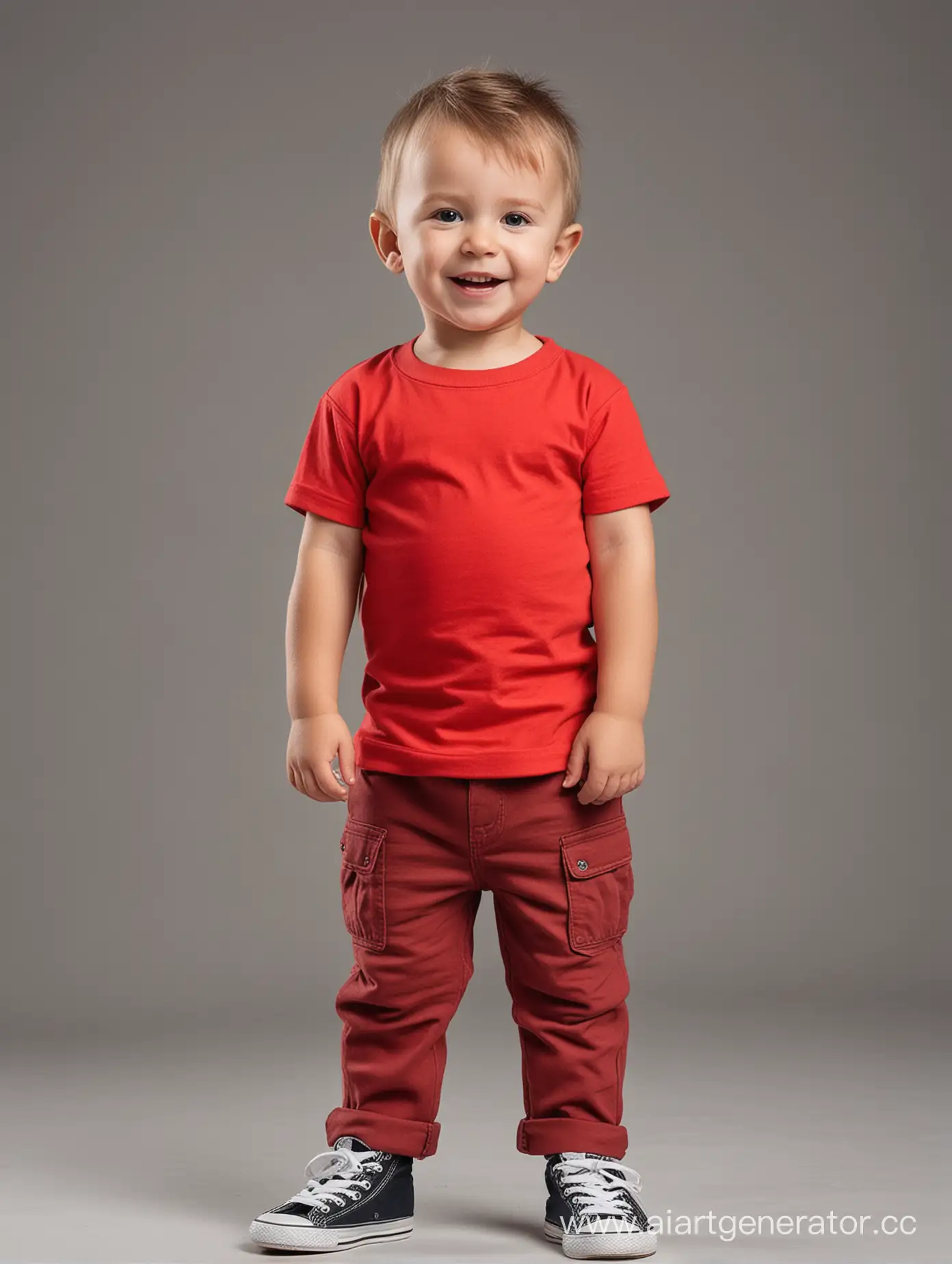 Young-Boy-in-Red-TShirt-and-Pants-Standing-Tall