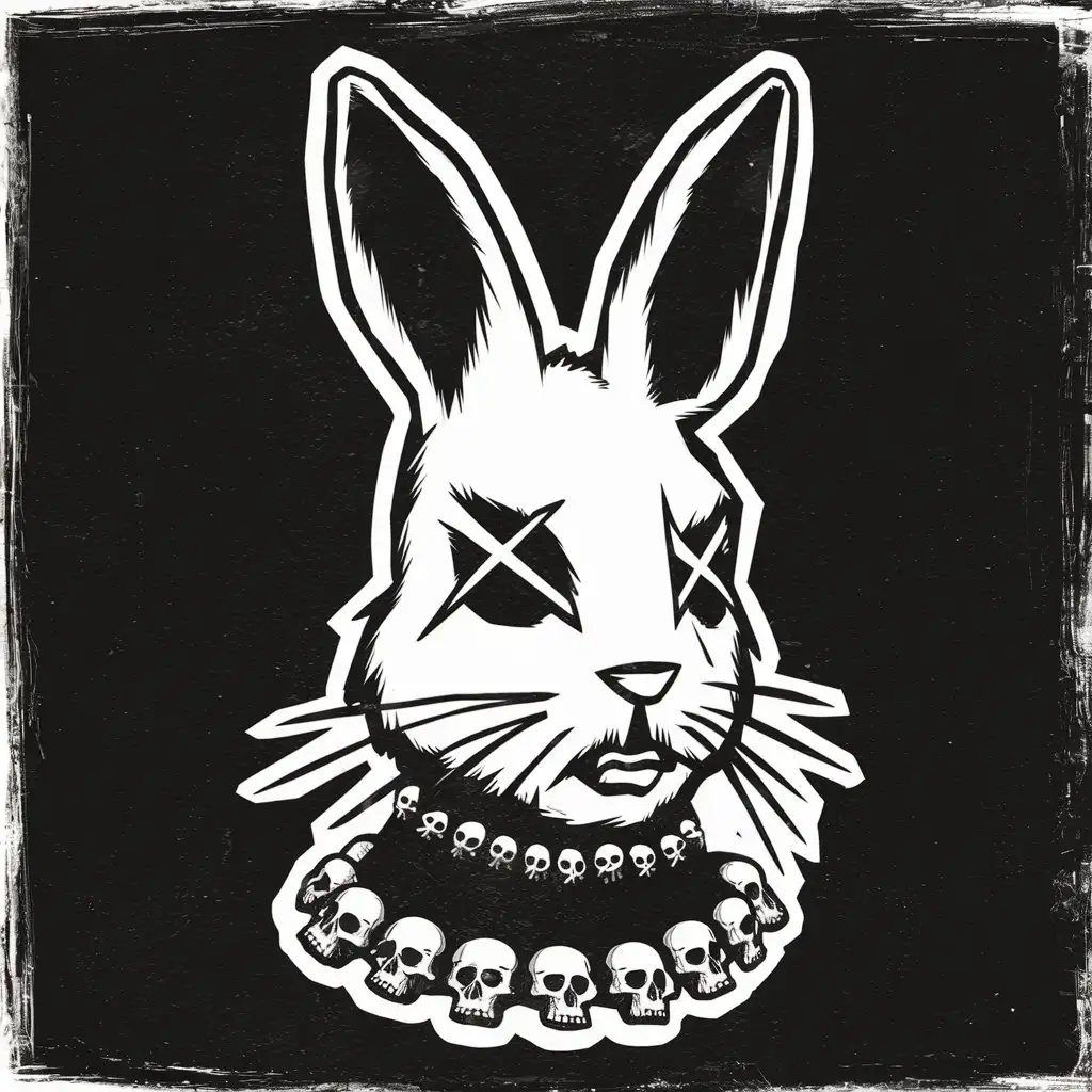 Gothic Rabbit Face Outline with X Eyes on Black Background