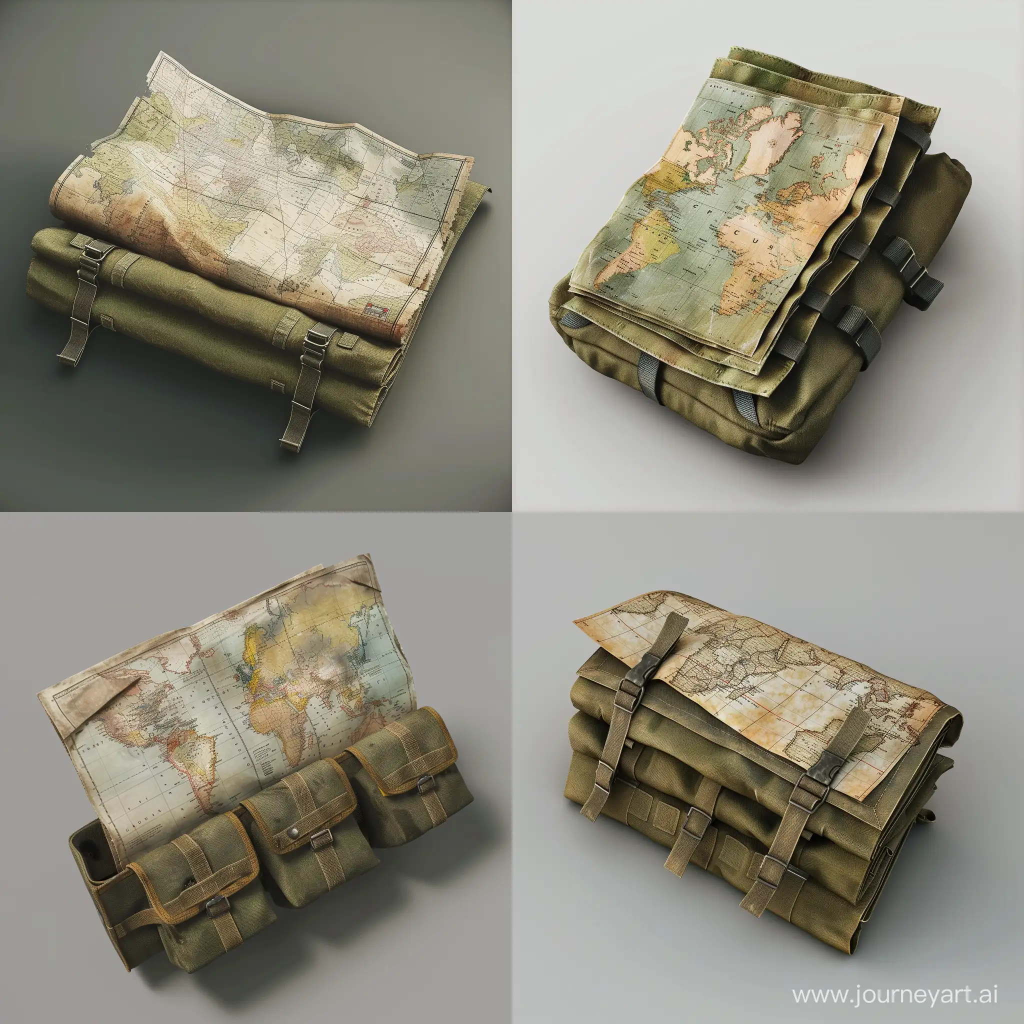 old military maps folded paper isometric in tactical military pouch realistic 3d render